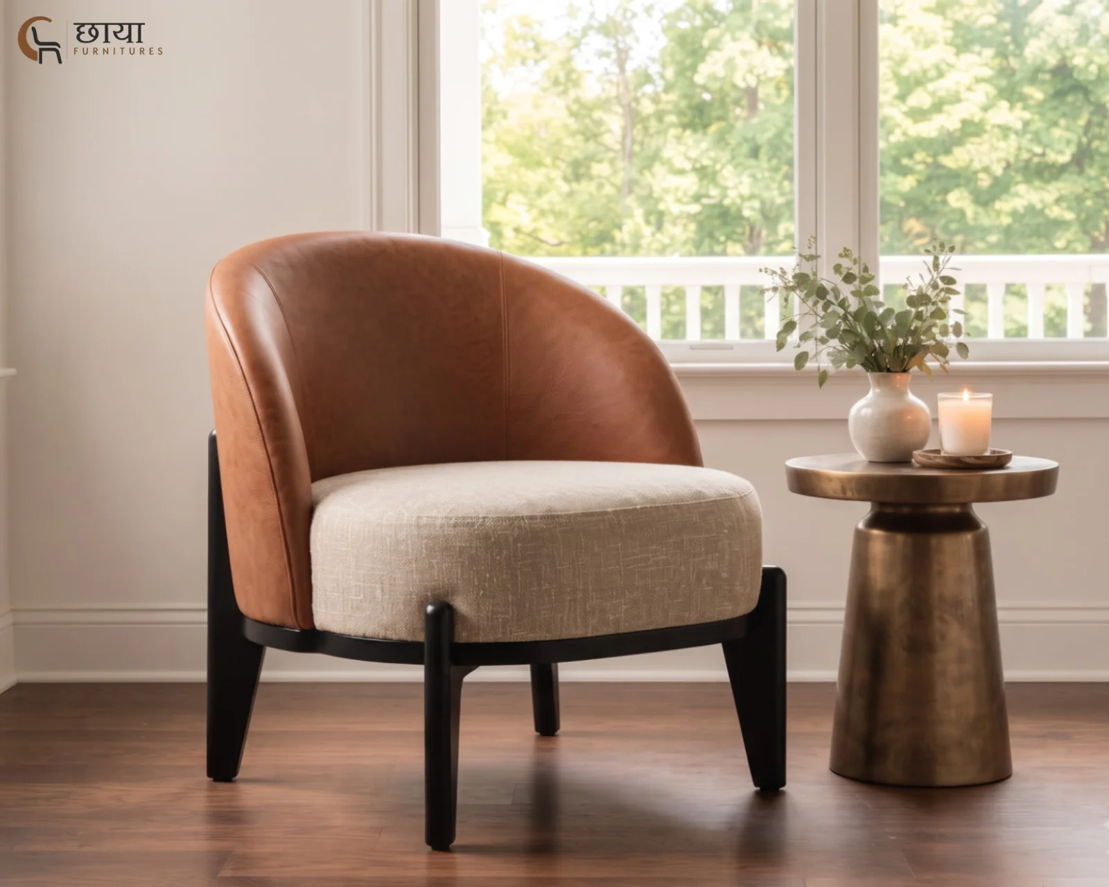 Juliet Lounge Chair (Warm Brown, Neutral Beige) — front
