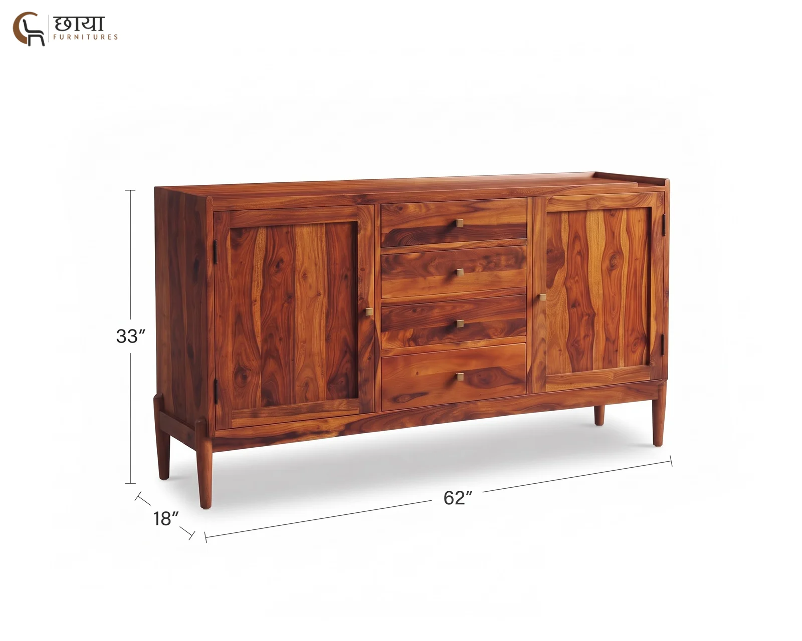 Alba Sheesham Wood TV Unit (Honey Finish) — dim