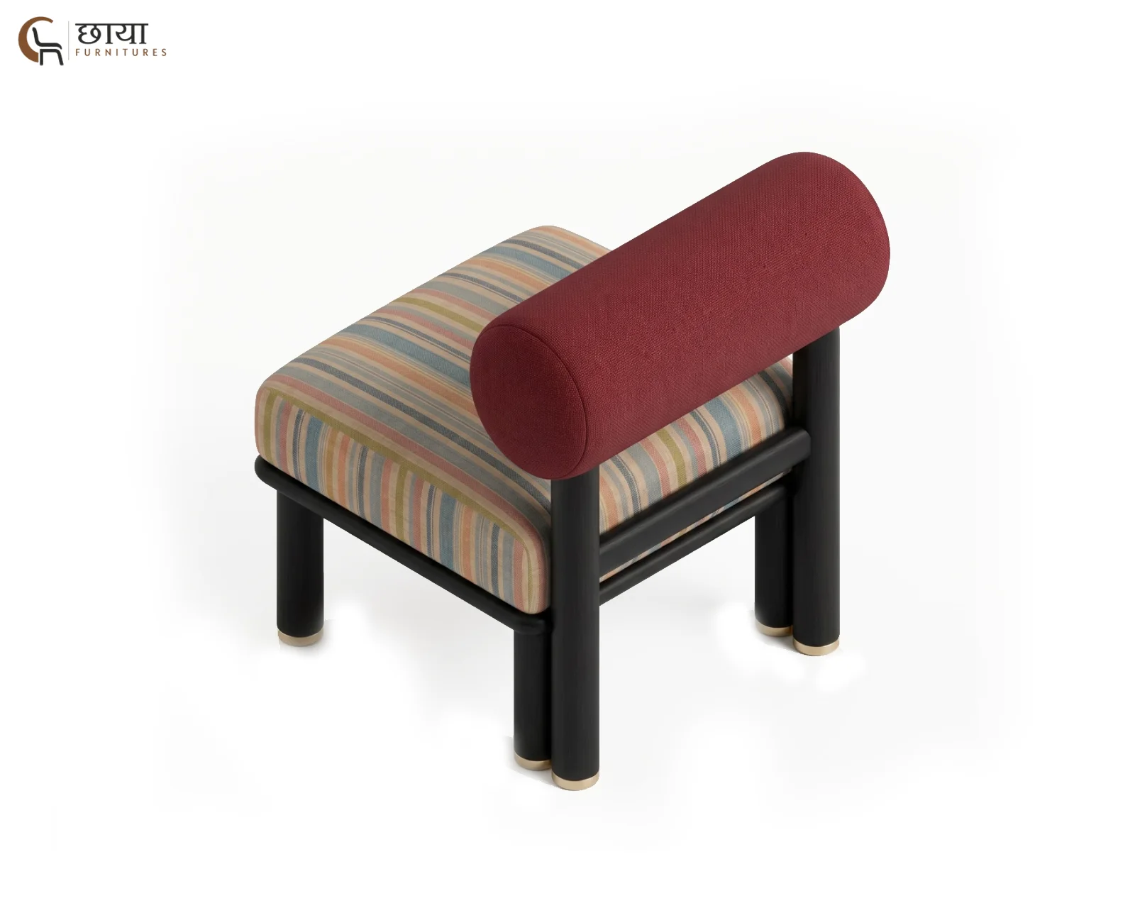 Bella Fabric Lounge Chair (Muted Stripe, Deep Maroon) — (4)