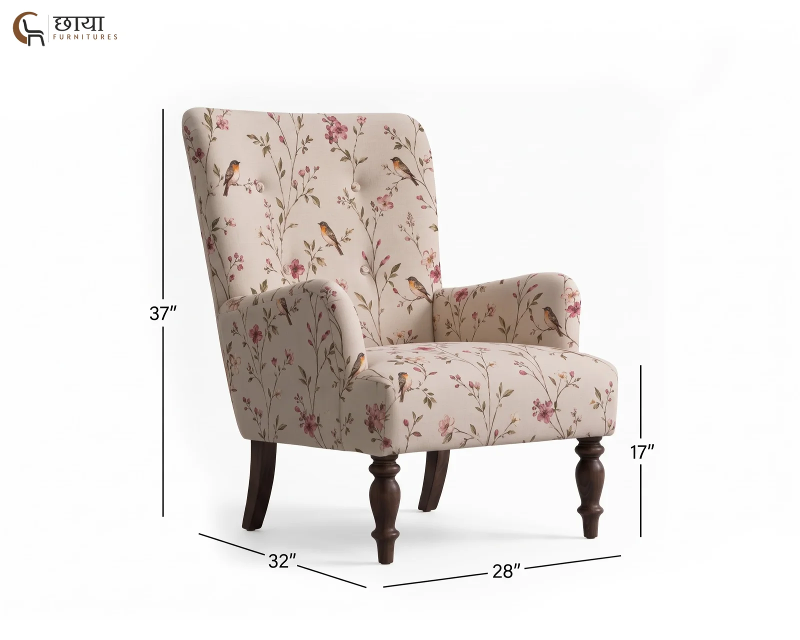 Meadow Fabric Wingback Chair (Petal Bird) — dim 1
