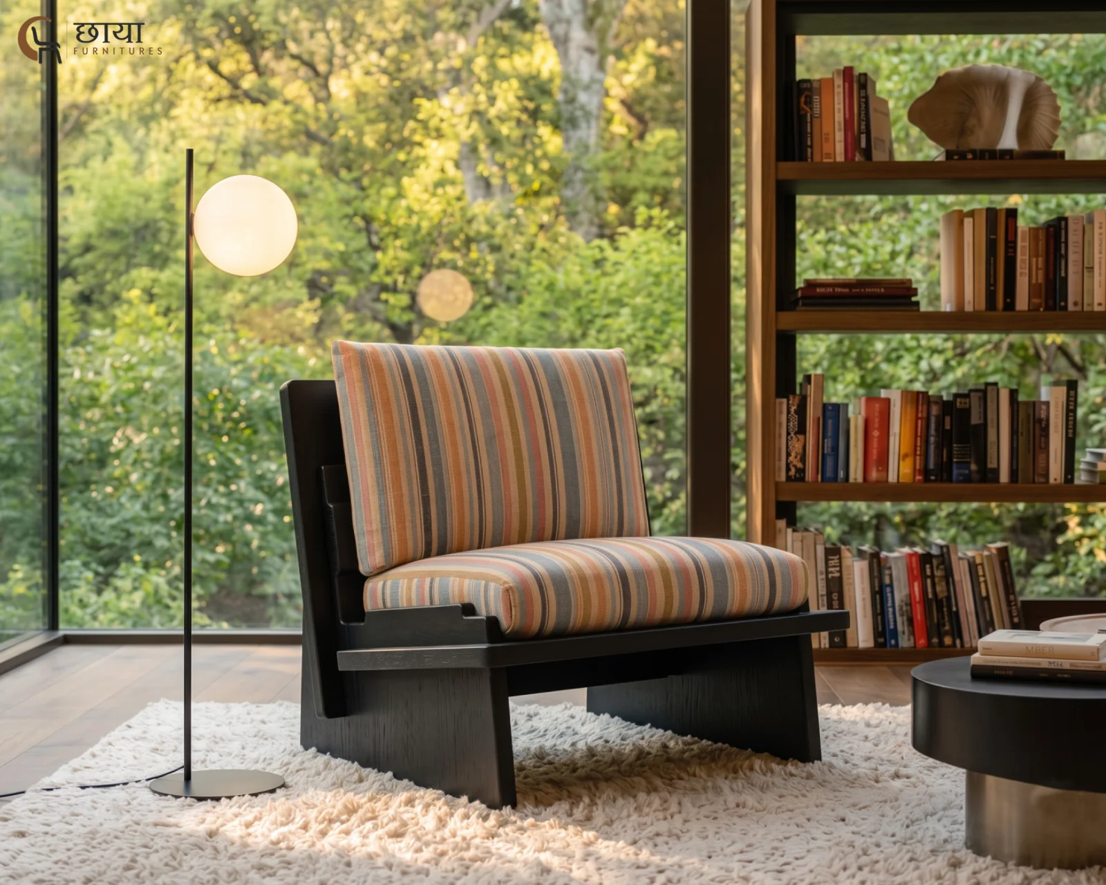 Misty Fabric Lounge Chair (Muted Stripe) — front