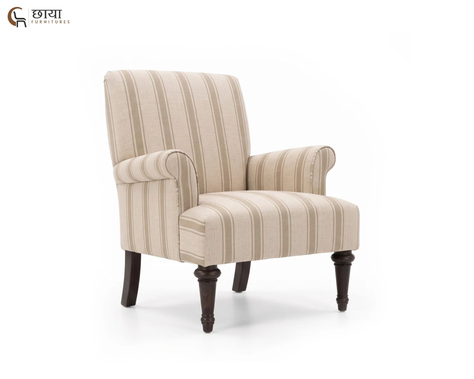 Lily Fabric Wingback Chair (Sand Stripe) — 04