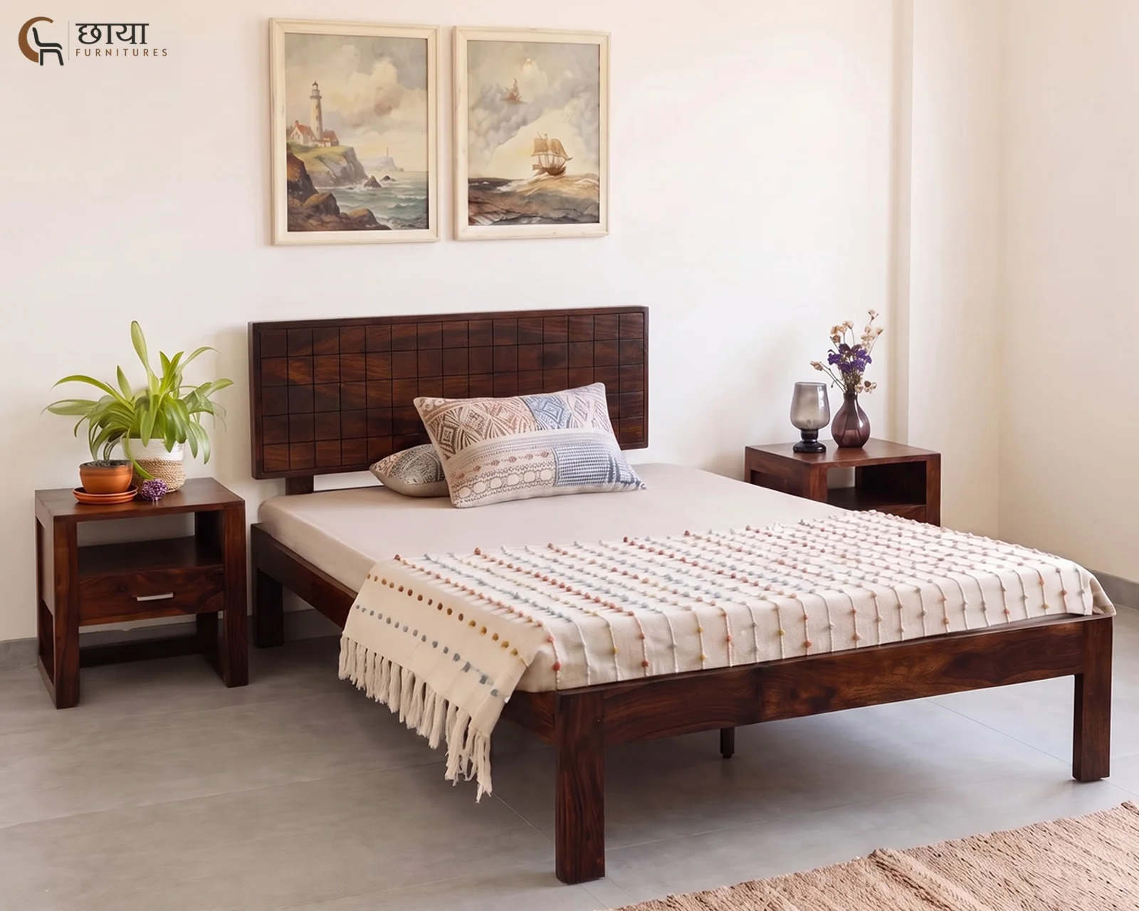Denver Sheesham Wood Single Bed Without Storage (Walnut Finish) — front