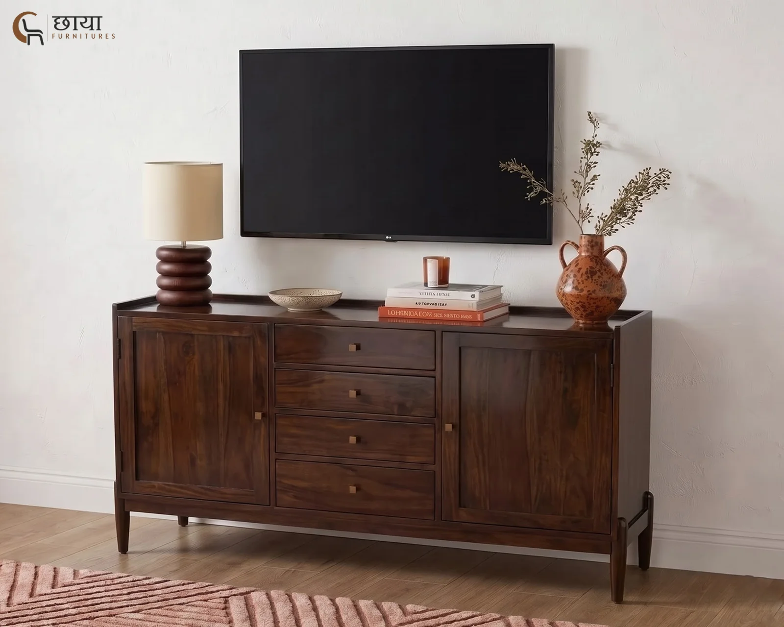 Alba Sheesham Wood TV Unit (Walnut Finish) — front tv