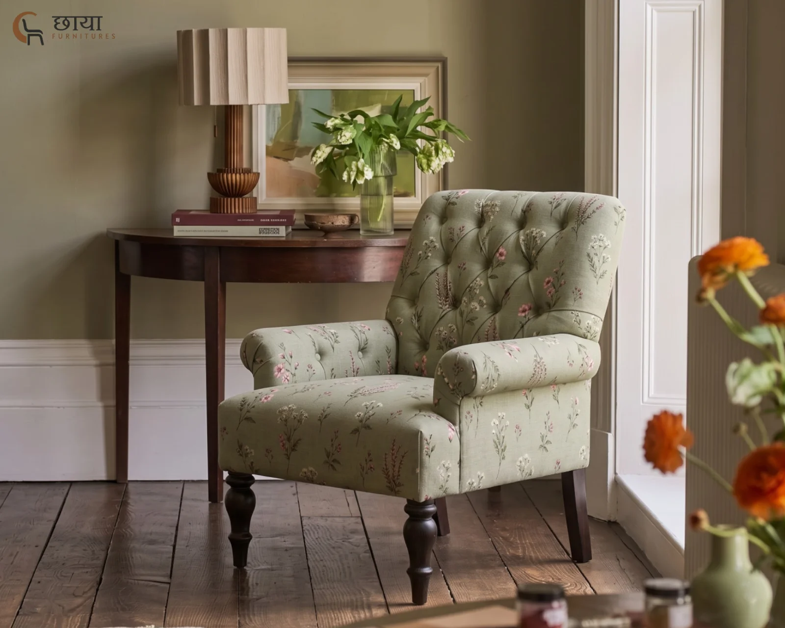 Willow Wingback Chair (Flora Green) — (6)