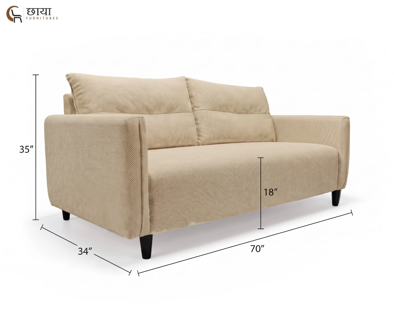 Nora 3 Seater Fabric Sofa (Royal Cream) — dim