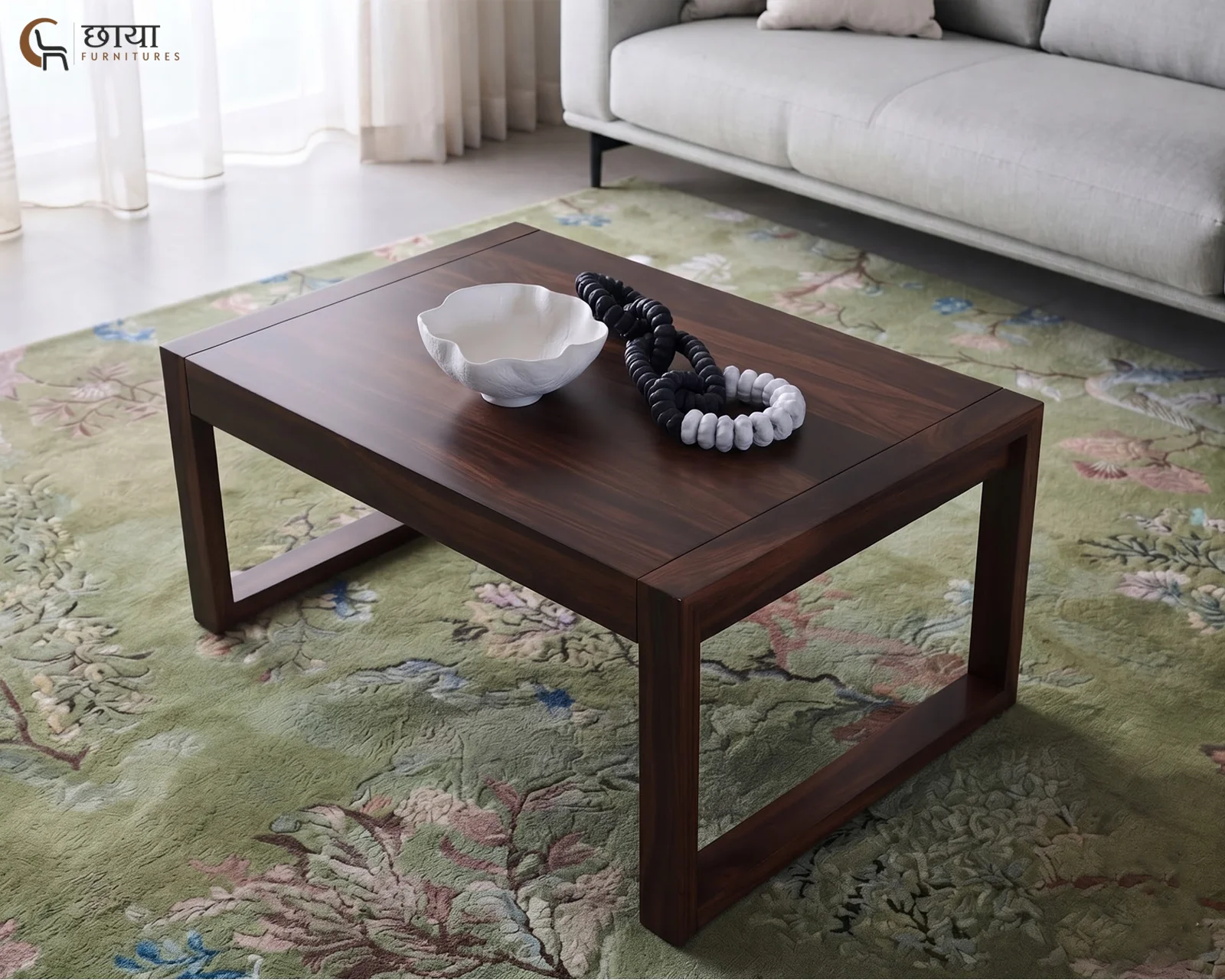 Cove Sheesham Wood Coffee Table (Walnut Finish) — front (1)