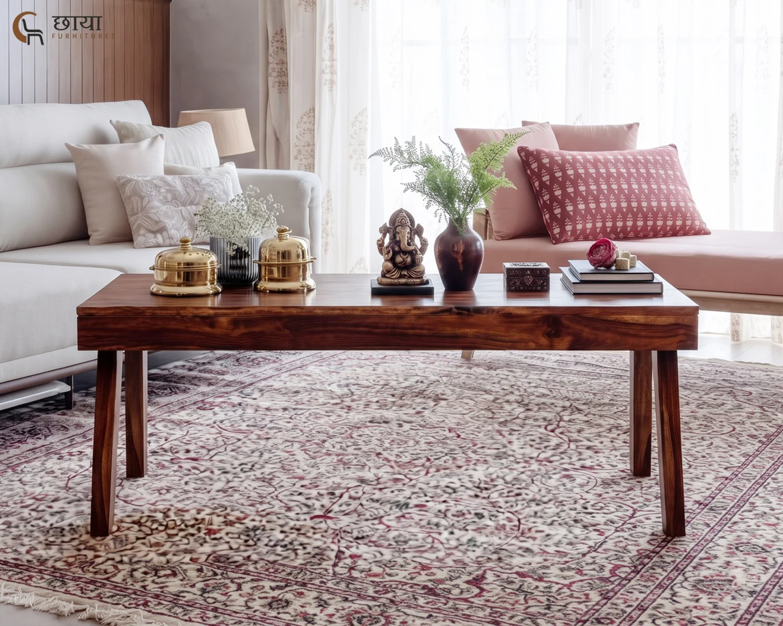 Norway Sheesham Wood Coffee Table (Honey Finish) — 08