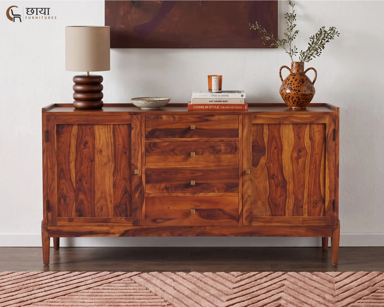 Alba Sheesham Wood Sideboard (Honey Finish) — 10