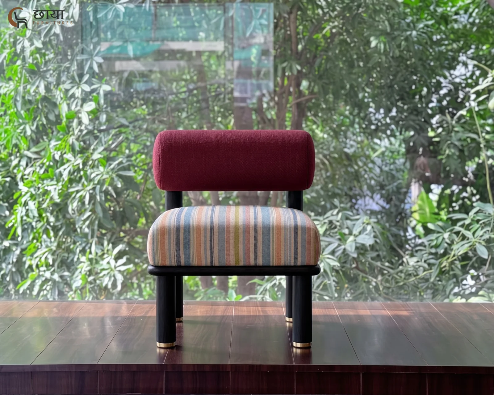 Bella Fabric Lounge Chair (Muted Stripe, Deep Maroon) — (12)