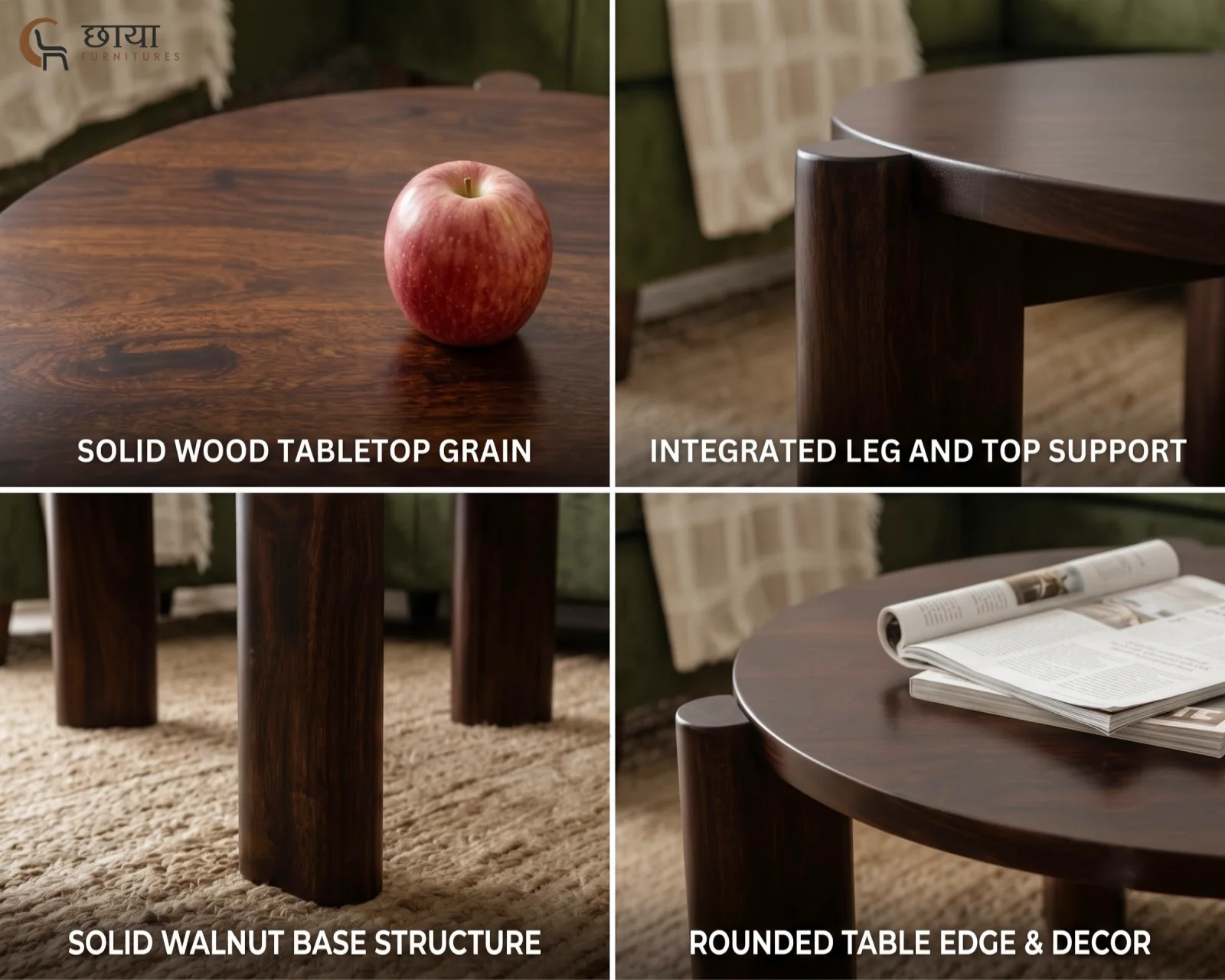 Aria Sheesham Wood Coffee Table (Walnut Finish) — (3)