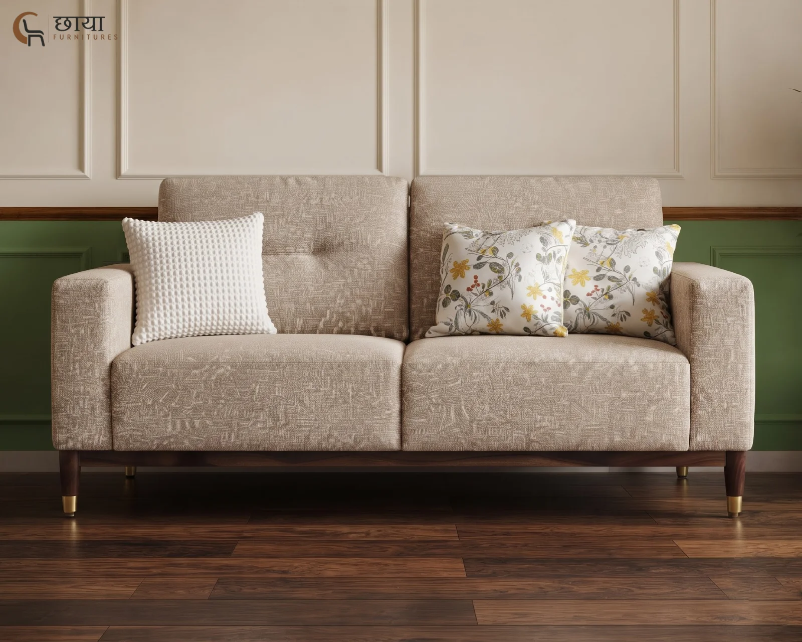 Spring 3 Seater Fabric Sofa (Neutral Beige) — (8)