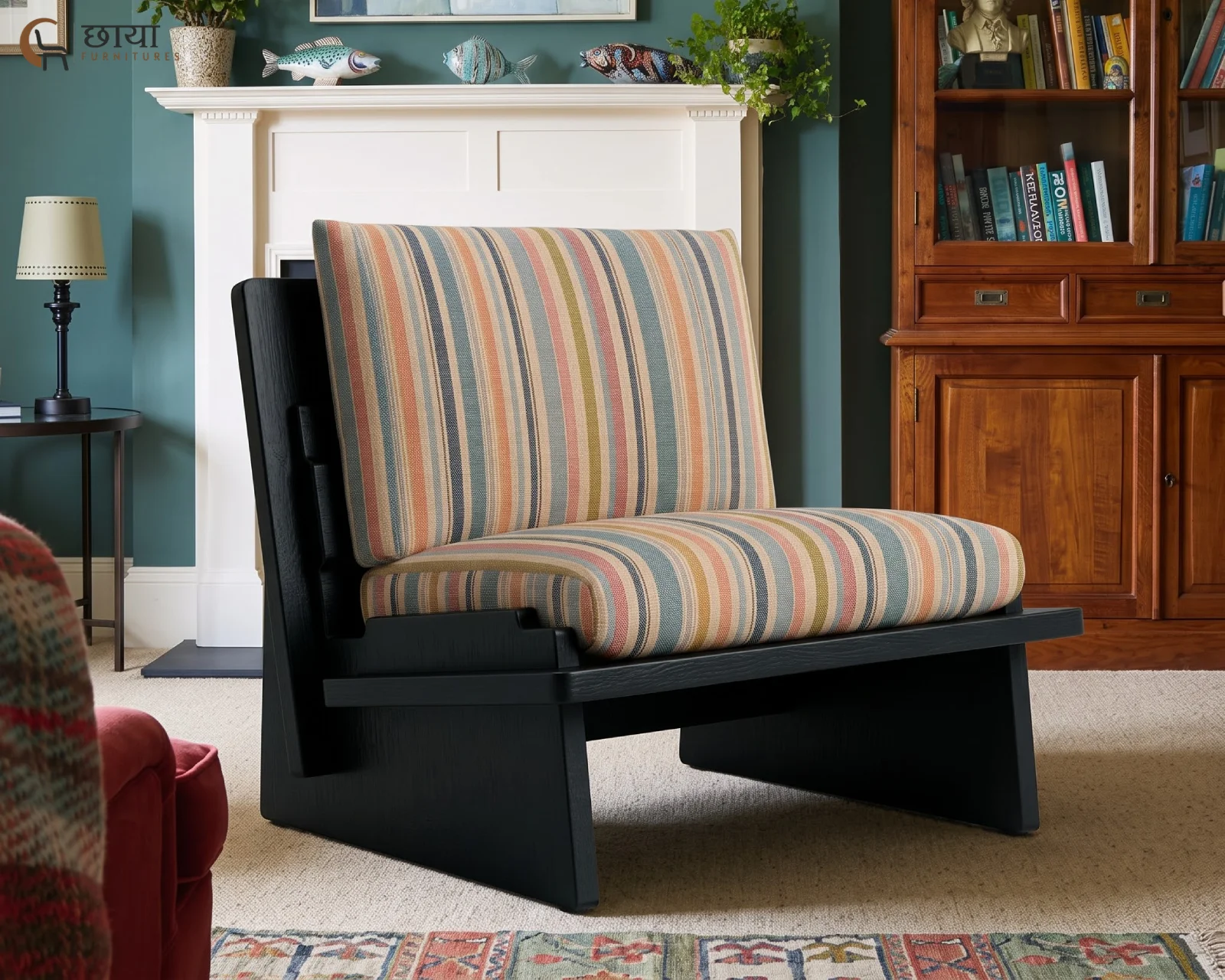 Misty Fabric Lounge Chair (Muted Stripe) — (8)