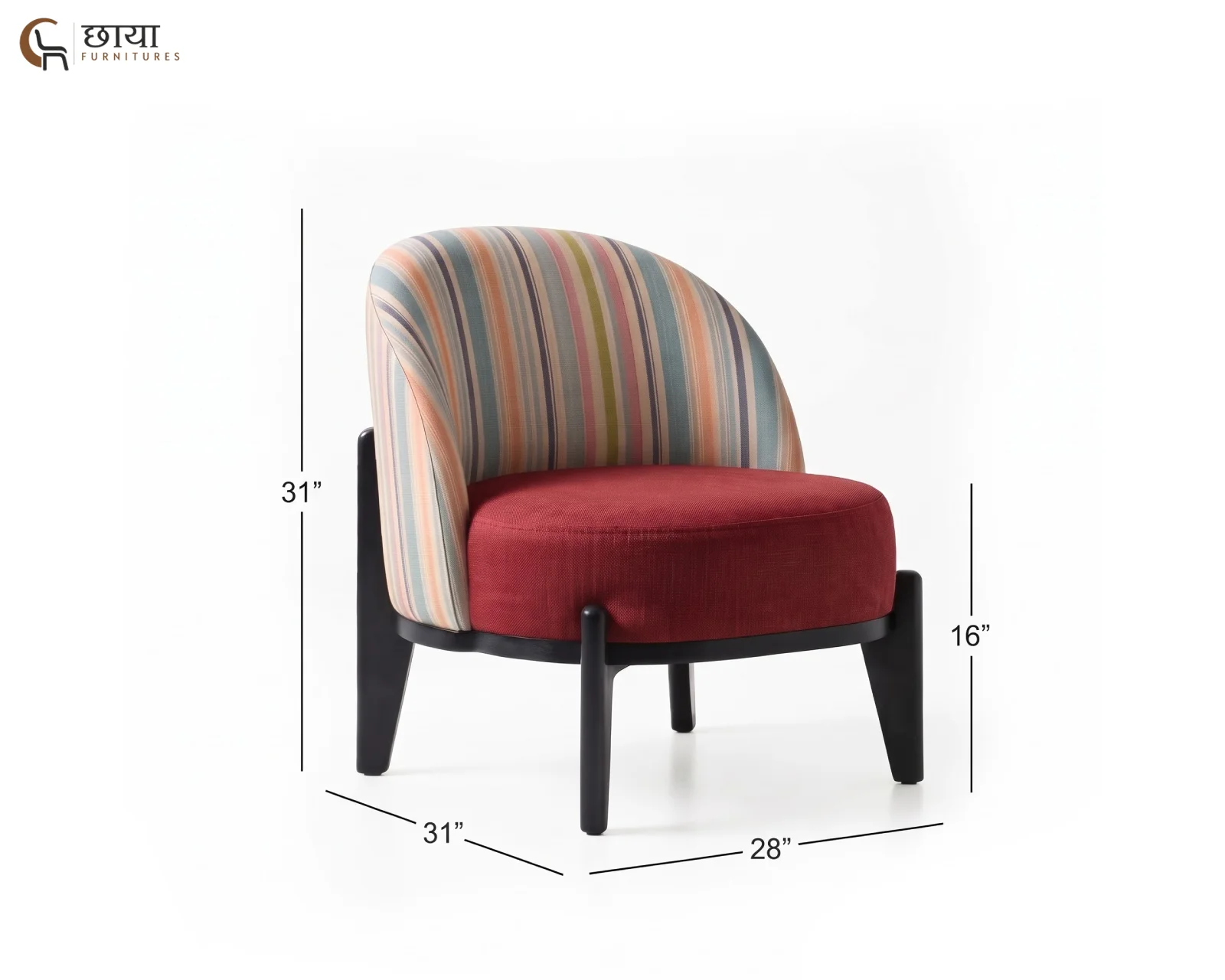 Juliet Lounge Chair (Muted Stripe, Deep Maroon) — (38)
