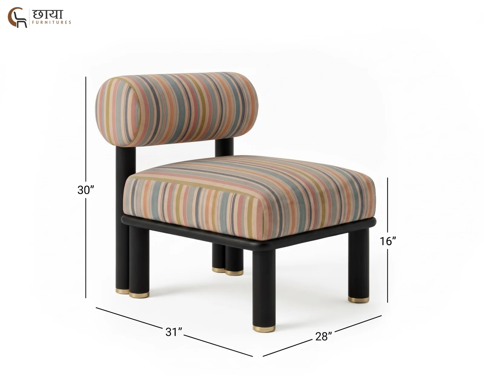 Bella Fabric Lounge Chair (Muted Stripe) — dim