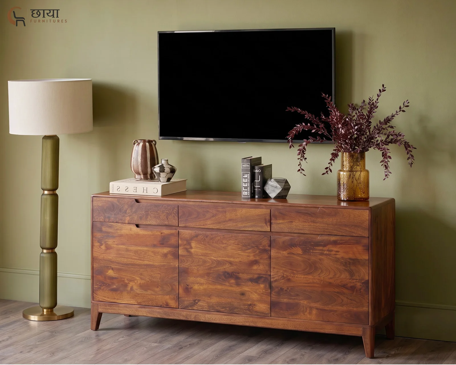 Ashton Mango Wood Sideboard (Honey Finish) — front tv