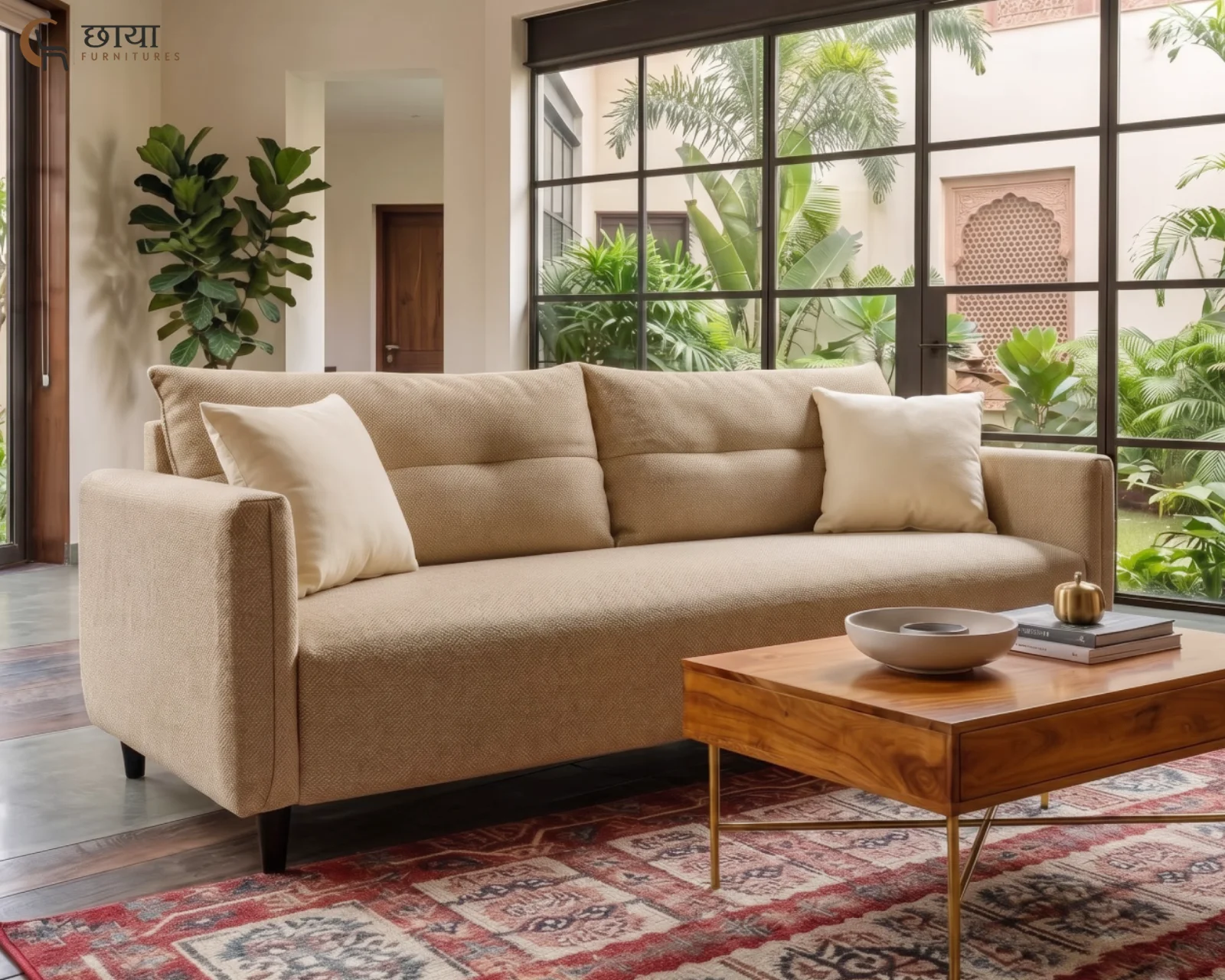 Nora 3 Seater Fabric Sofa (Royal Cream) — front
