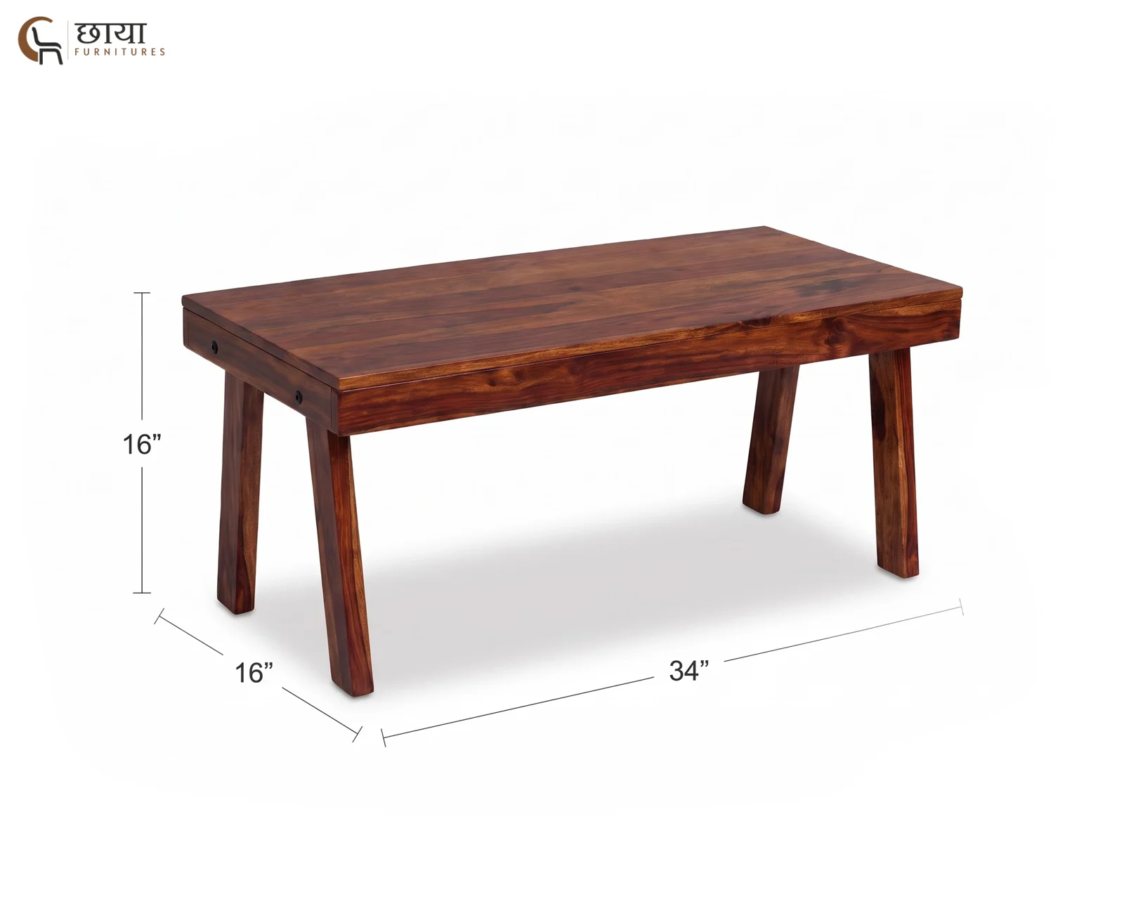 Norway Sheesham Wood Coffee Table (Honey Finish) — dim1