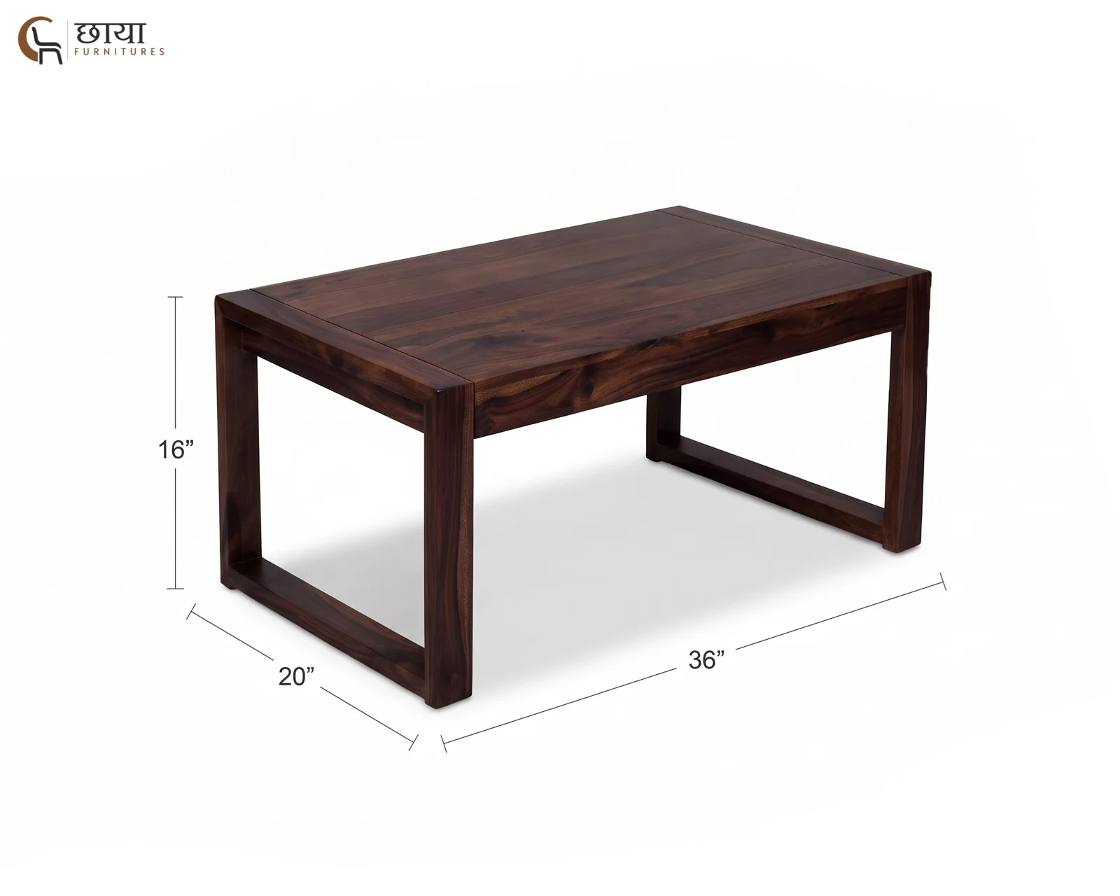 Cove Sheesham Wood Coffee Table (Walnut Finish) — dim 001