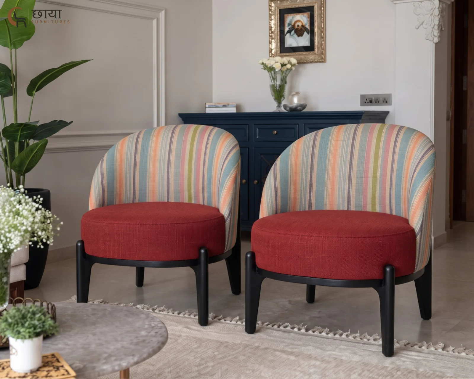 Juliet Lounge Chair (Muted Stripe, Deep Maroon) — (17)