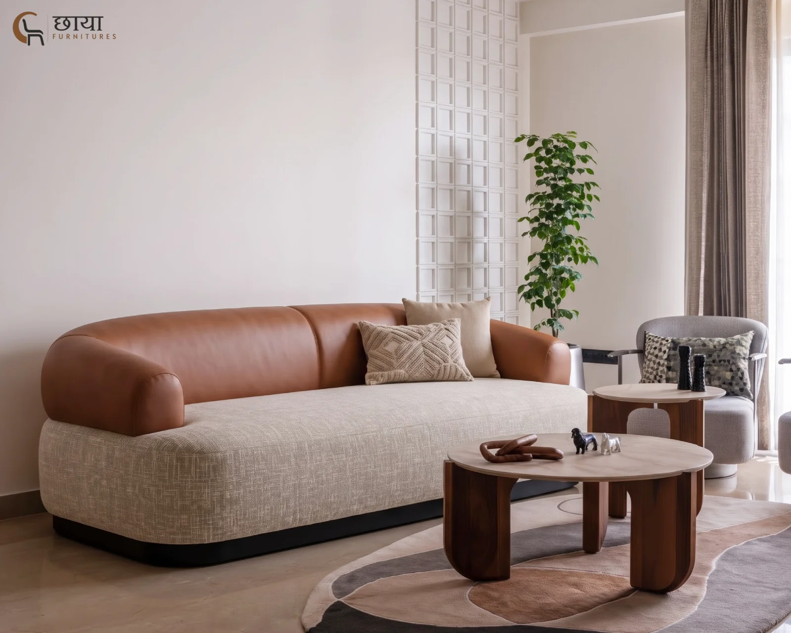 Juliet 3 Seater Fabric Sofa (Warm Brown, Neutral Beige) — (31)