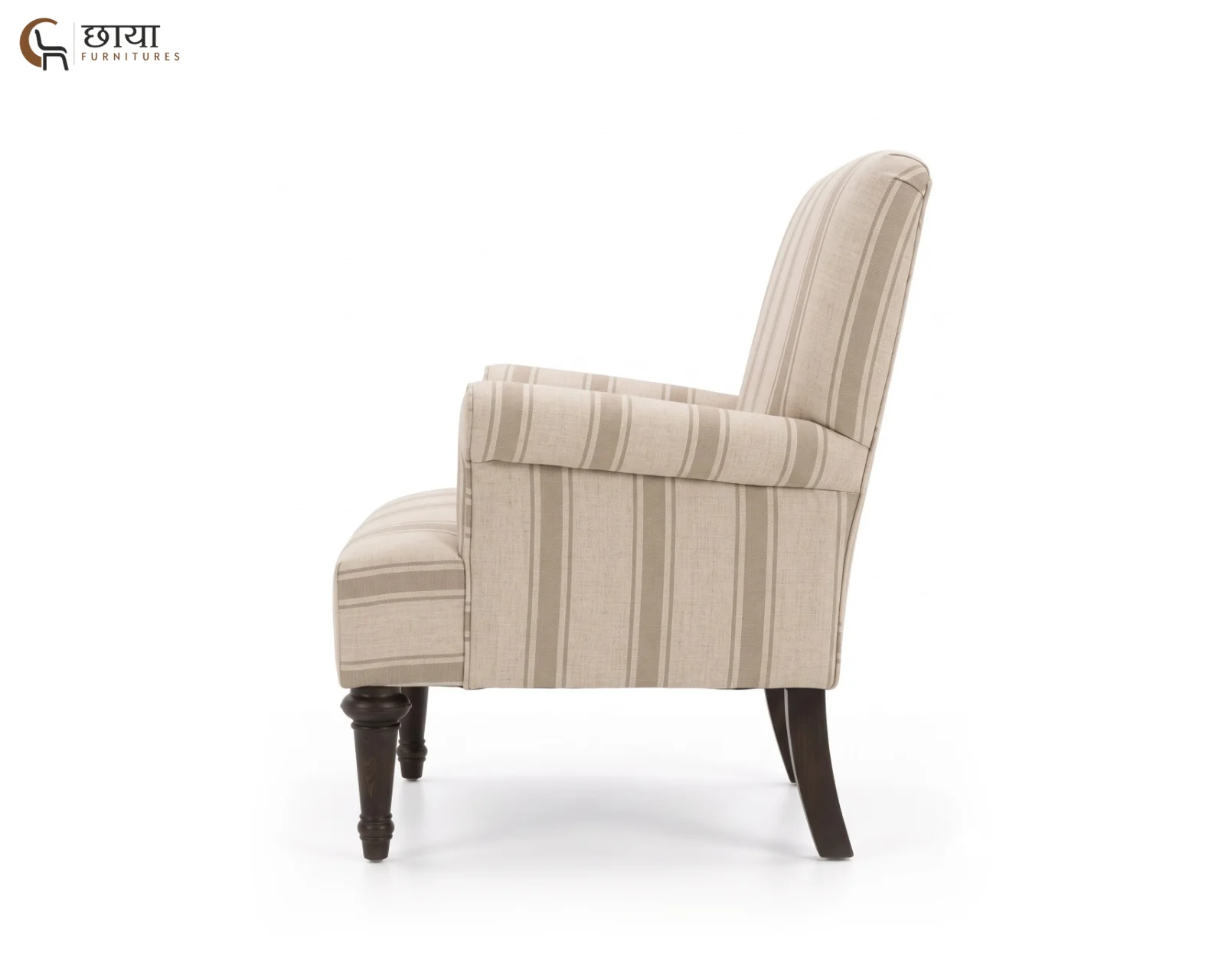 Lily Fabric Wingback Chair (Sand Stripe) — 3