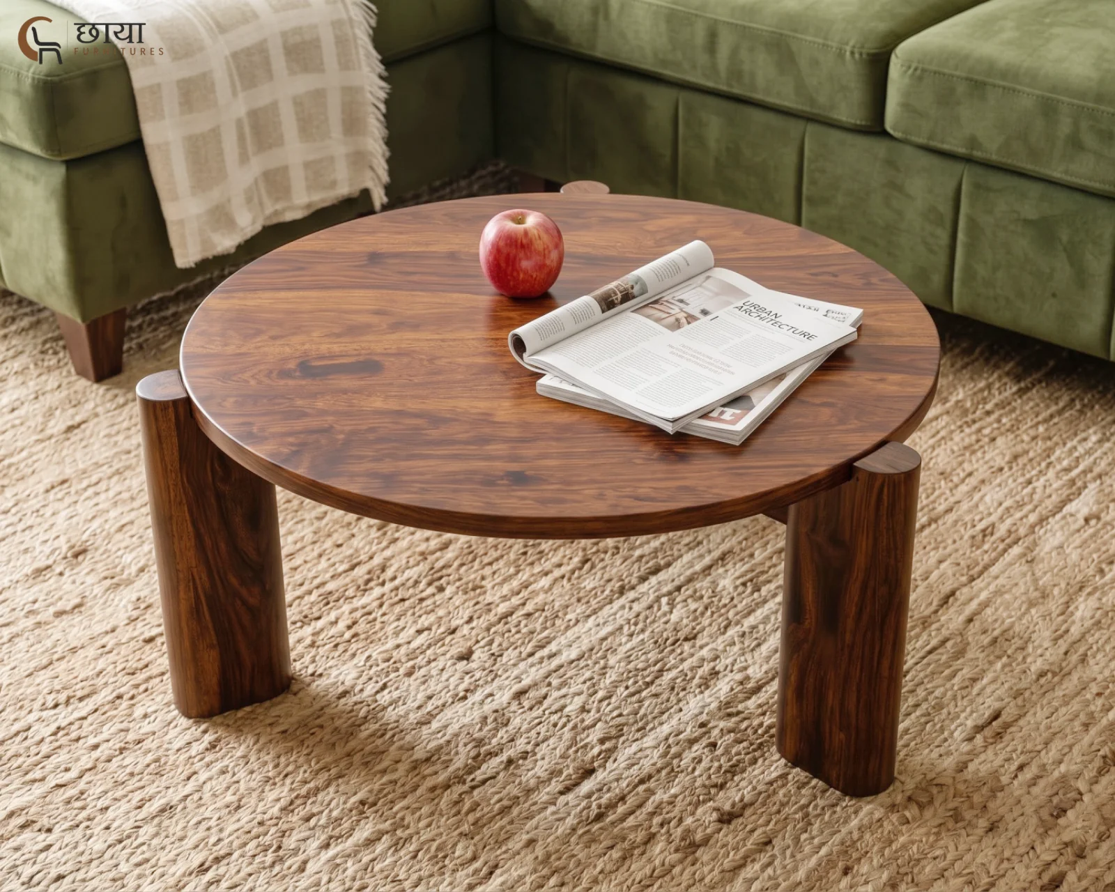 Aria Sheesham Wood Coffee Table (Honey Finish) — front