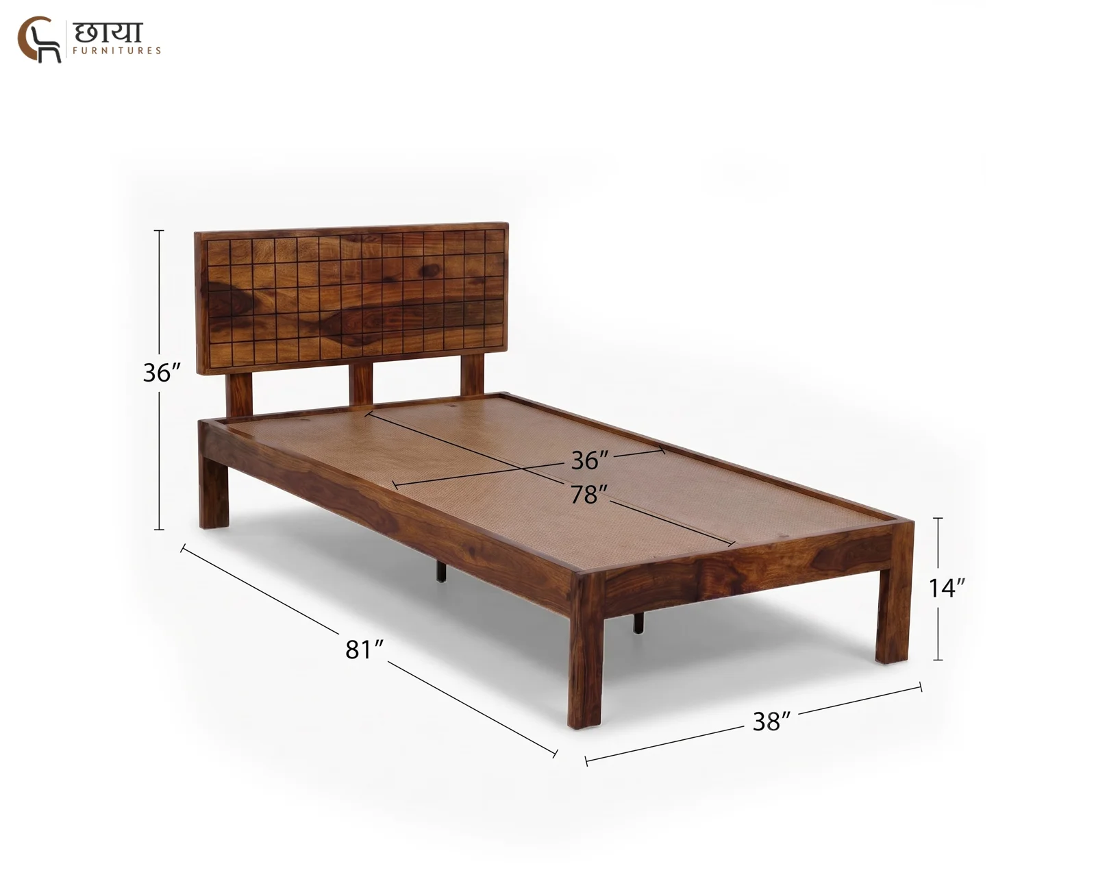 Denver Sheesham Wood Single Bed Without Storage (Honey Finish) — 03