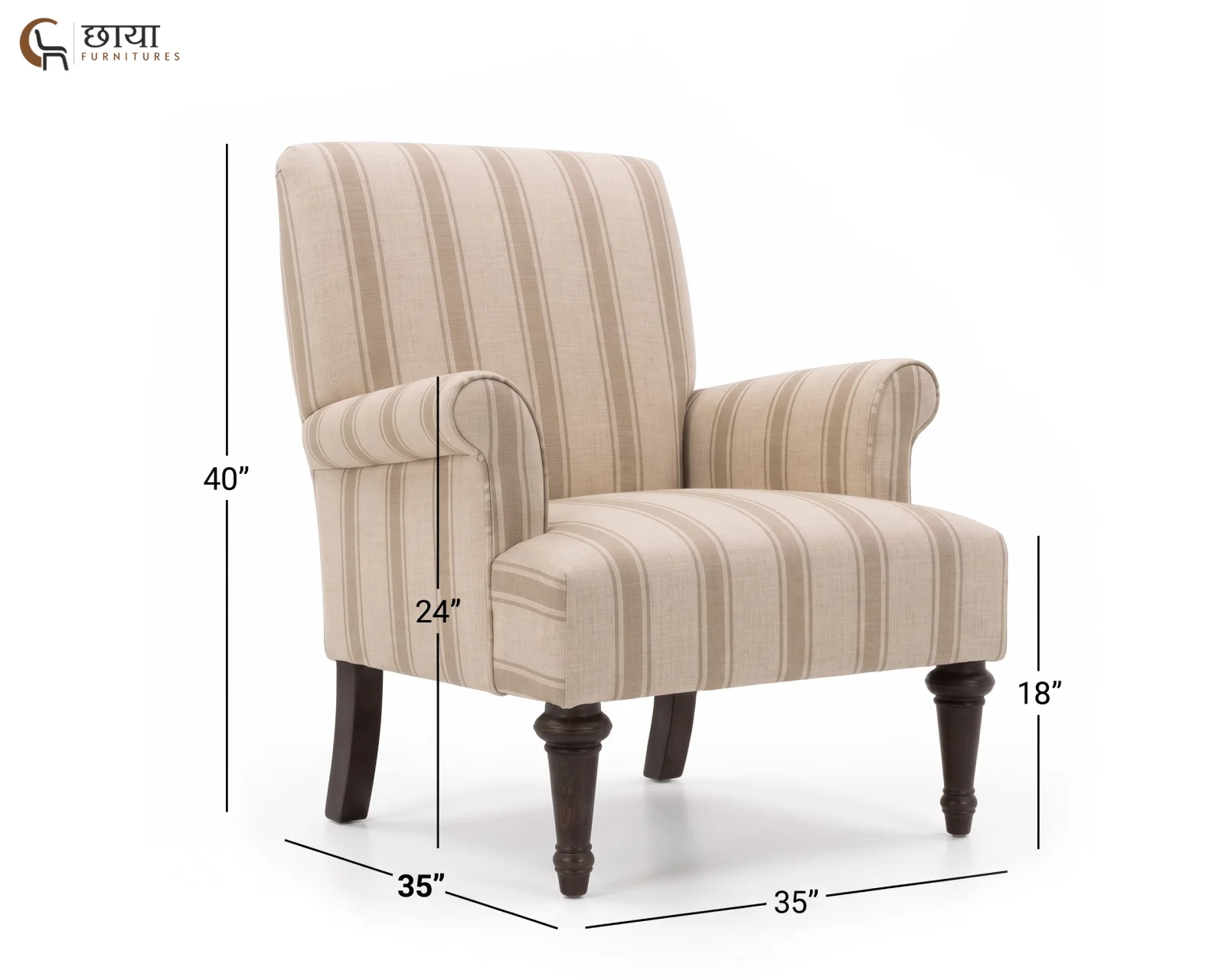 Lily Fabric Wingback Chair (Sand Stripe) — dim