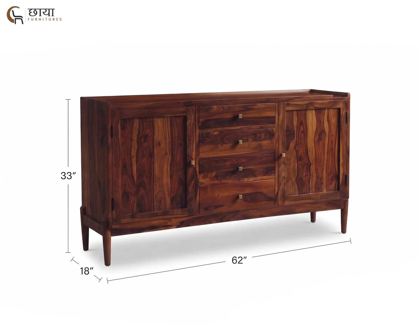 Alba Sheesham Wood Sideboard (Walnut Finish) — dim