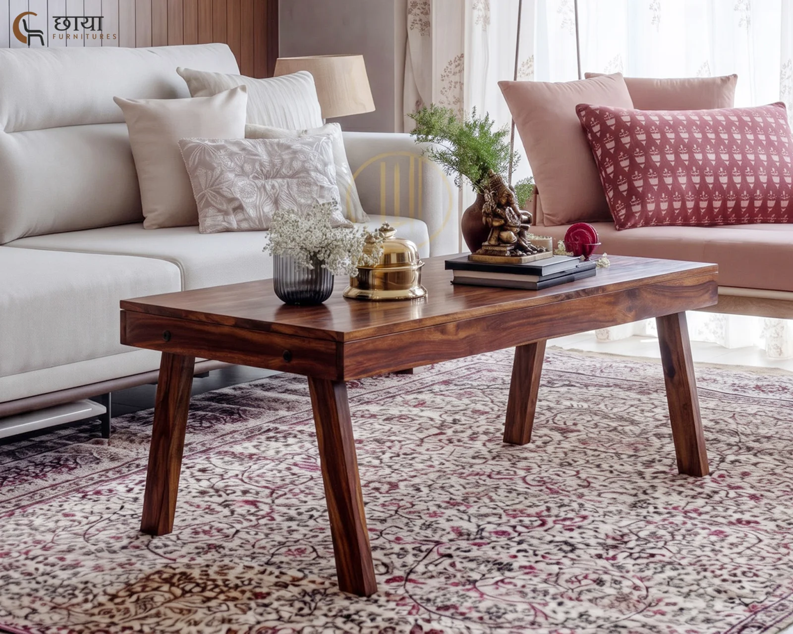 Norway Sheesham Wood Coffee Table (Honey Finish) — front (2)
