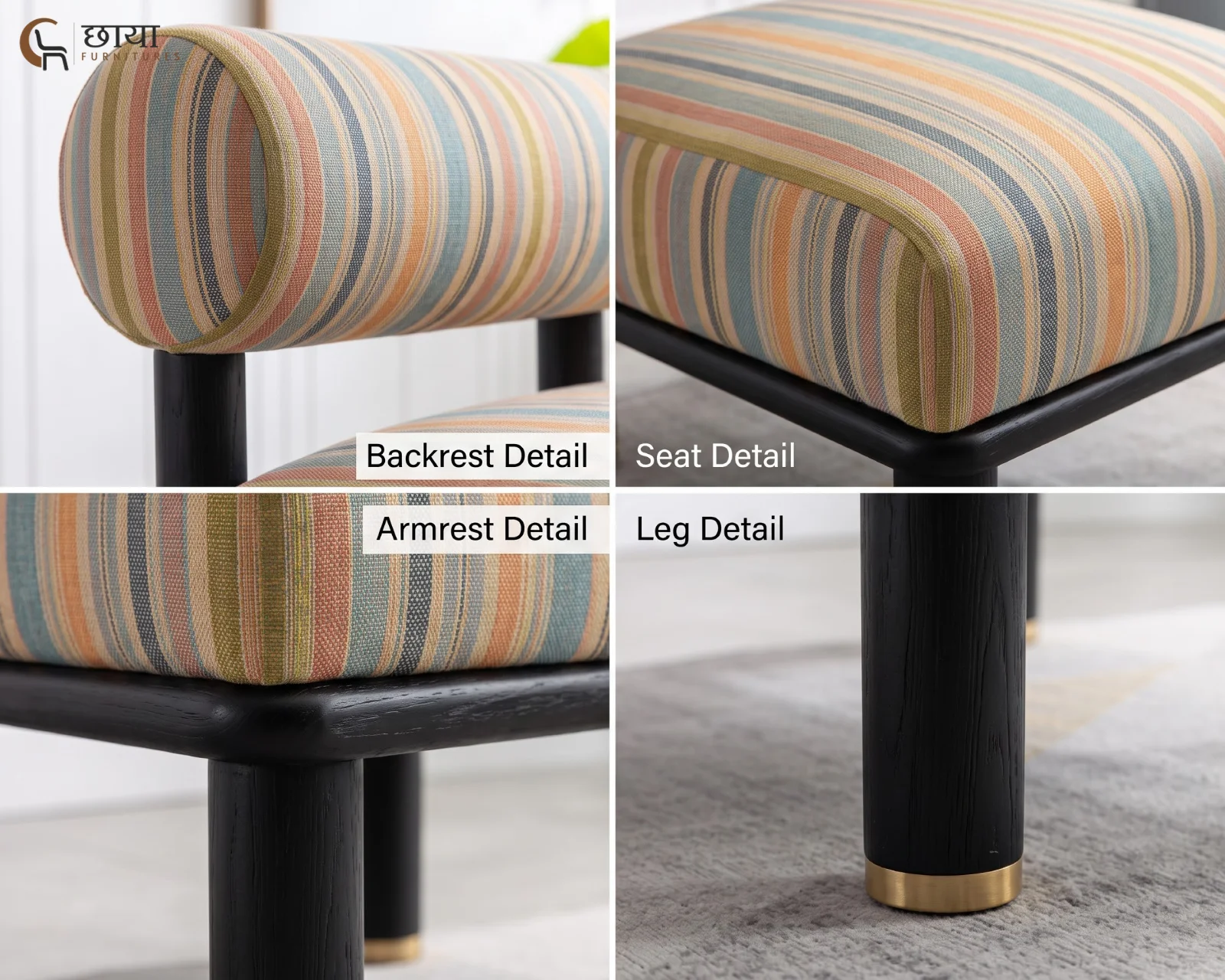 Bella Fabric Lounge Chair (Muted Stripe) — closeup