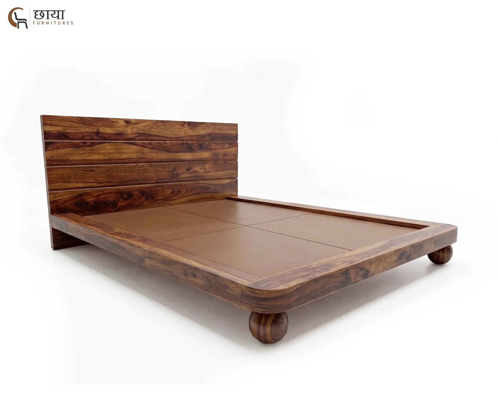 Florian Low Floor Bed Without Storage (King Size, Teak Finish) — (4)