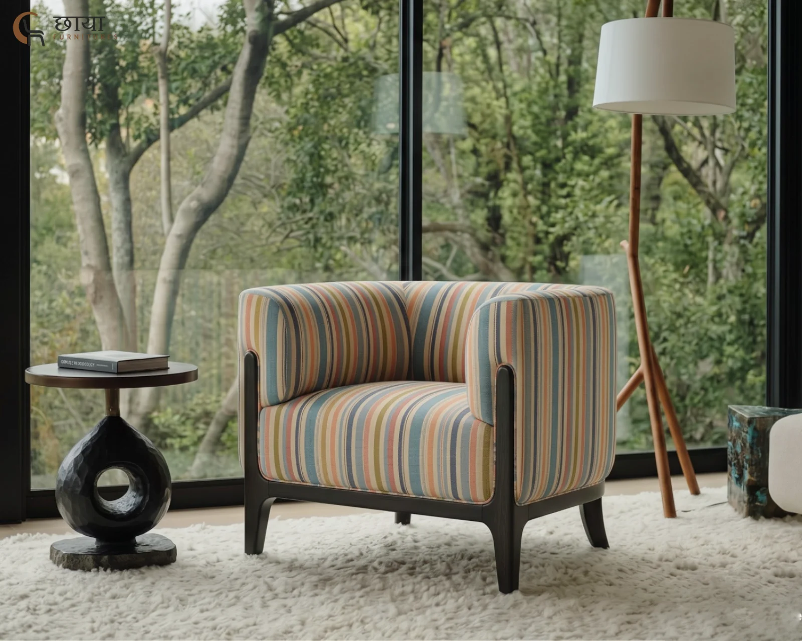 Rosie Fabric Lounge Chair (Muted Stripe) — (4)