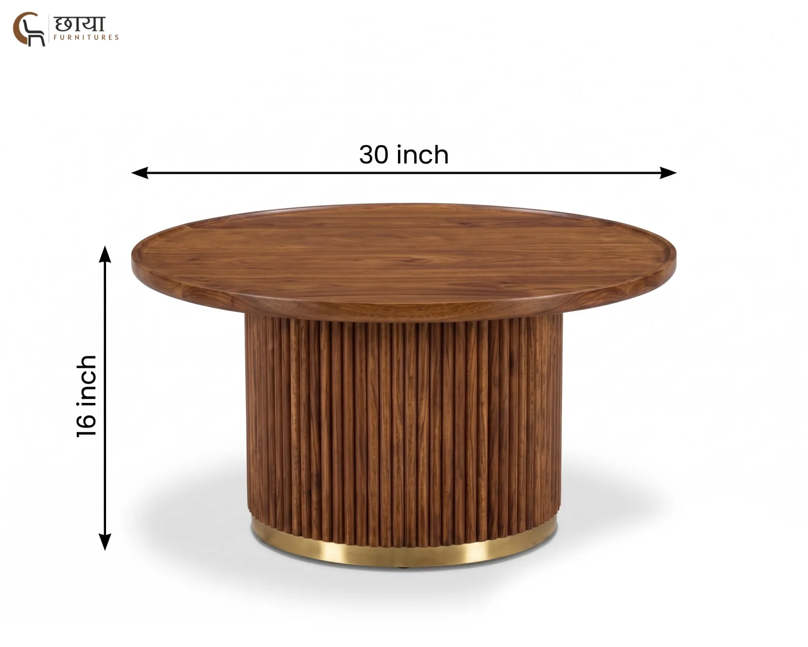 Clara Sheesham Wood Coffee Table (Honey Finish) — dim 5