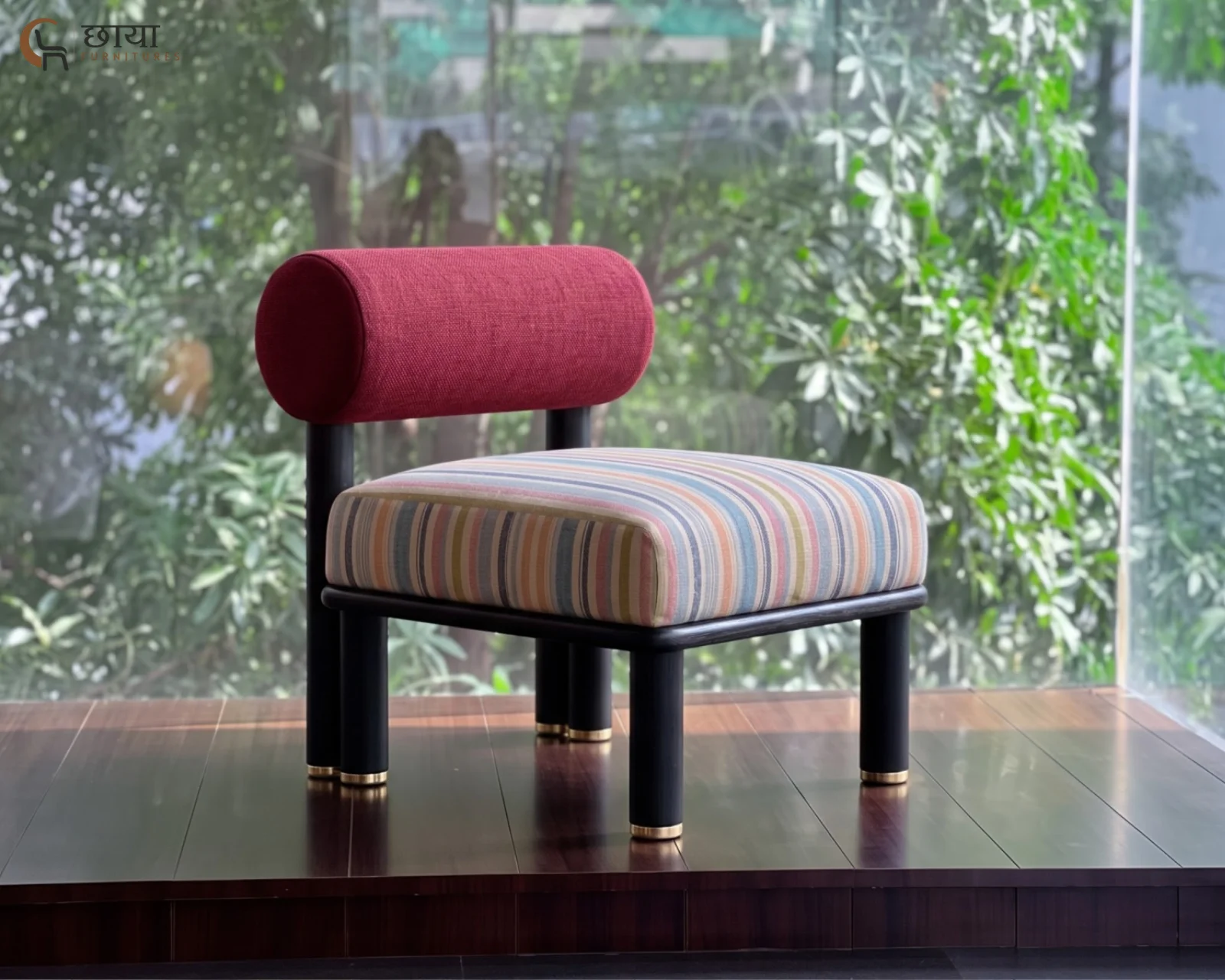 Bella Fabric Lounge Chair (Muted Stripe, Deep Maroon) — (10)