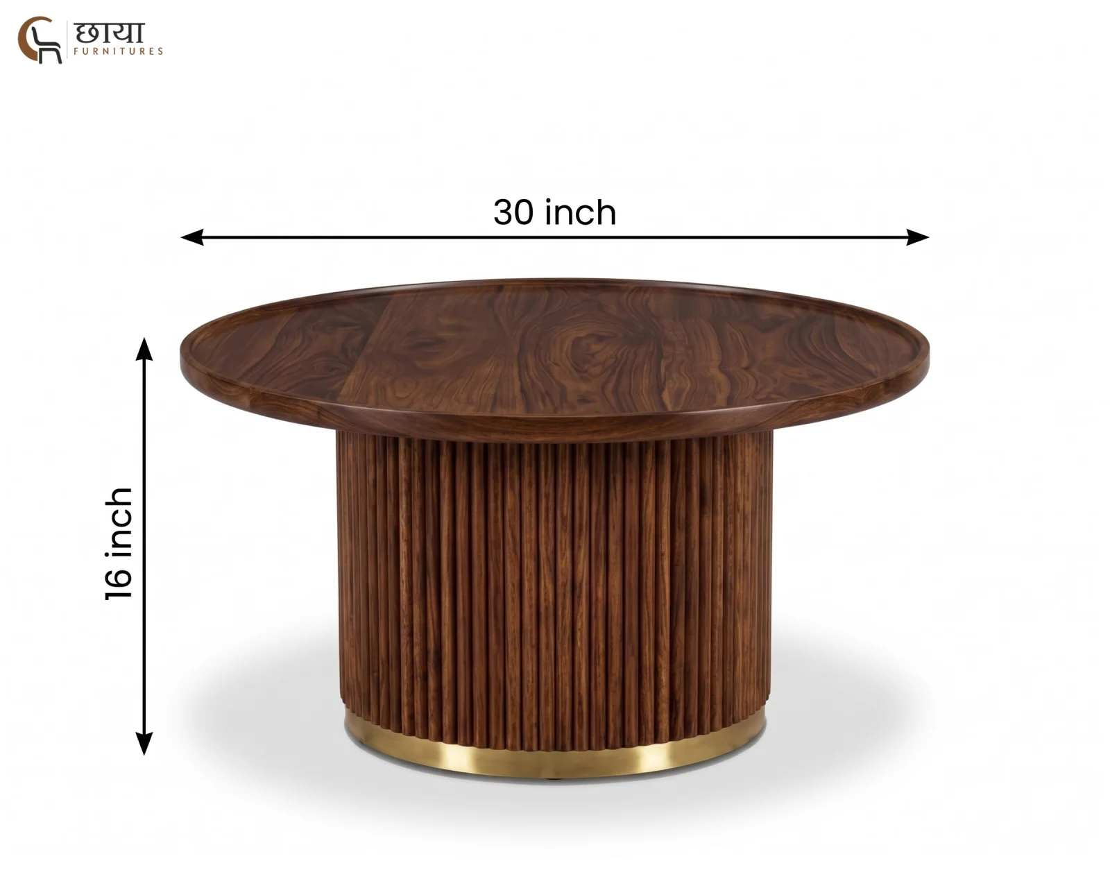 Clara Sheesham Wood Coffee Table (Walnut Finish) — dim 4