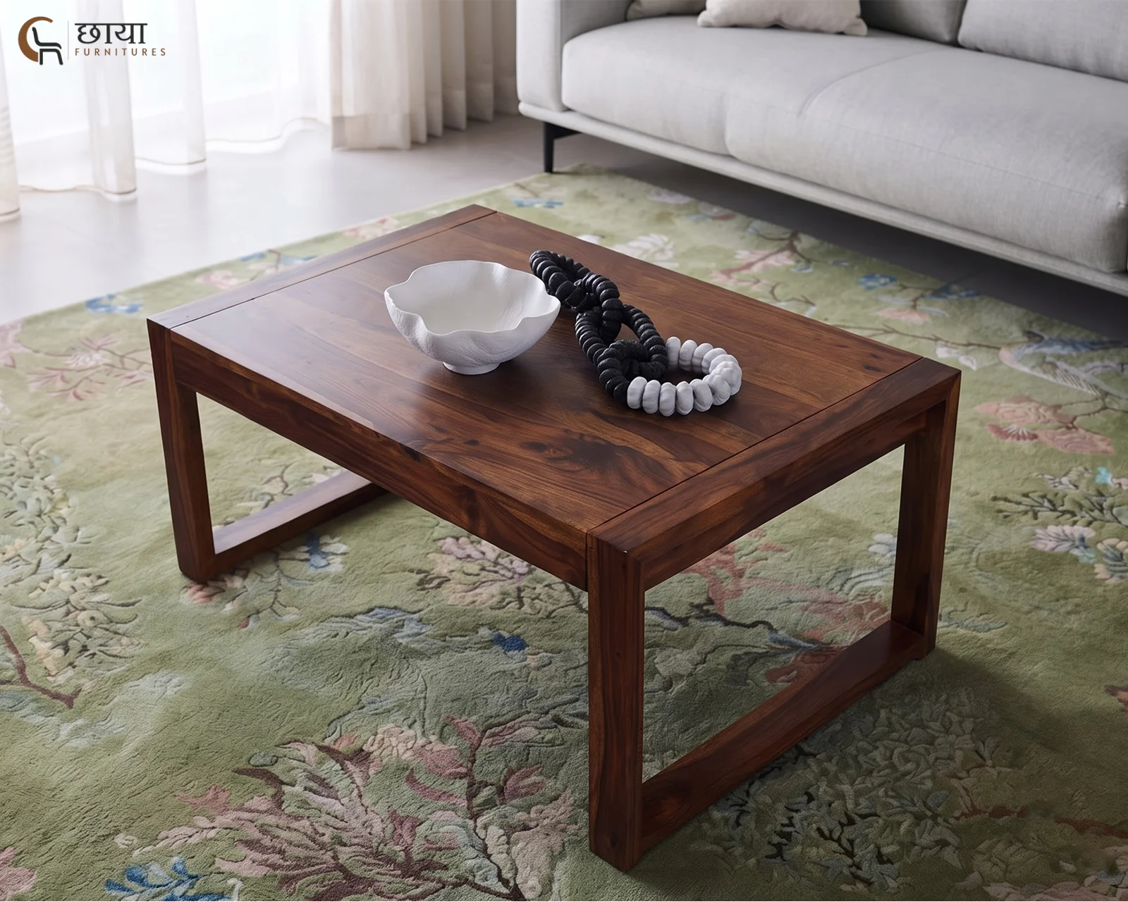 Cove Sheesham Wood Coffee Table (Honey Finish) — front (2)