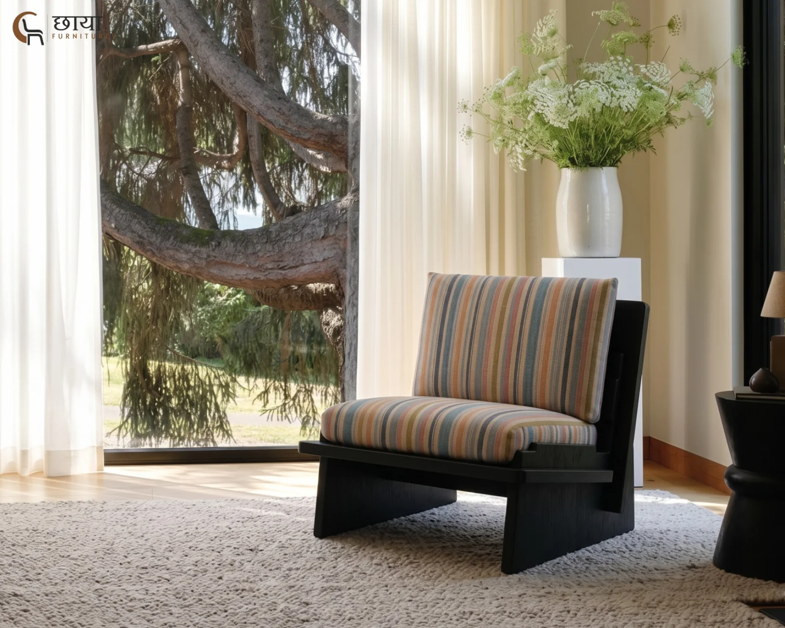 Misty Fabric Lounge Chair (Muted Stripe) — (5)
