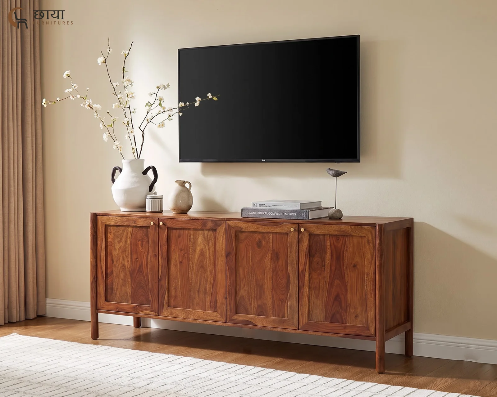 Cloud Sheesham Wood TV Unit (Teak Finish) — front tv