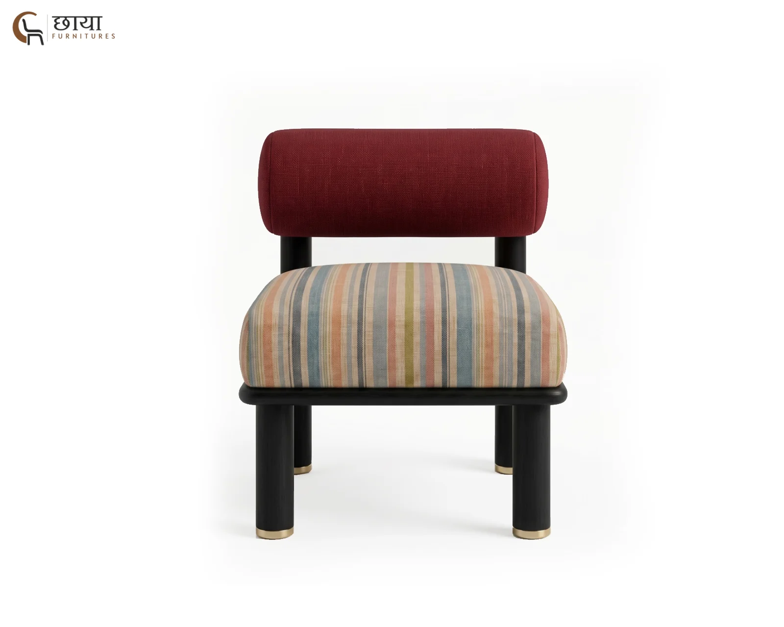 Bella Fabric Lounge Chair (Muted Stripe, Deep Maroon) — (1)