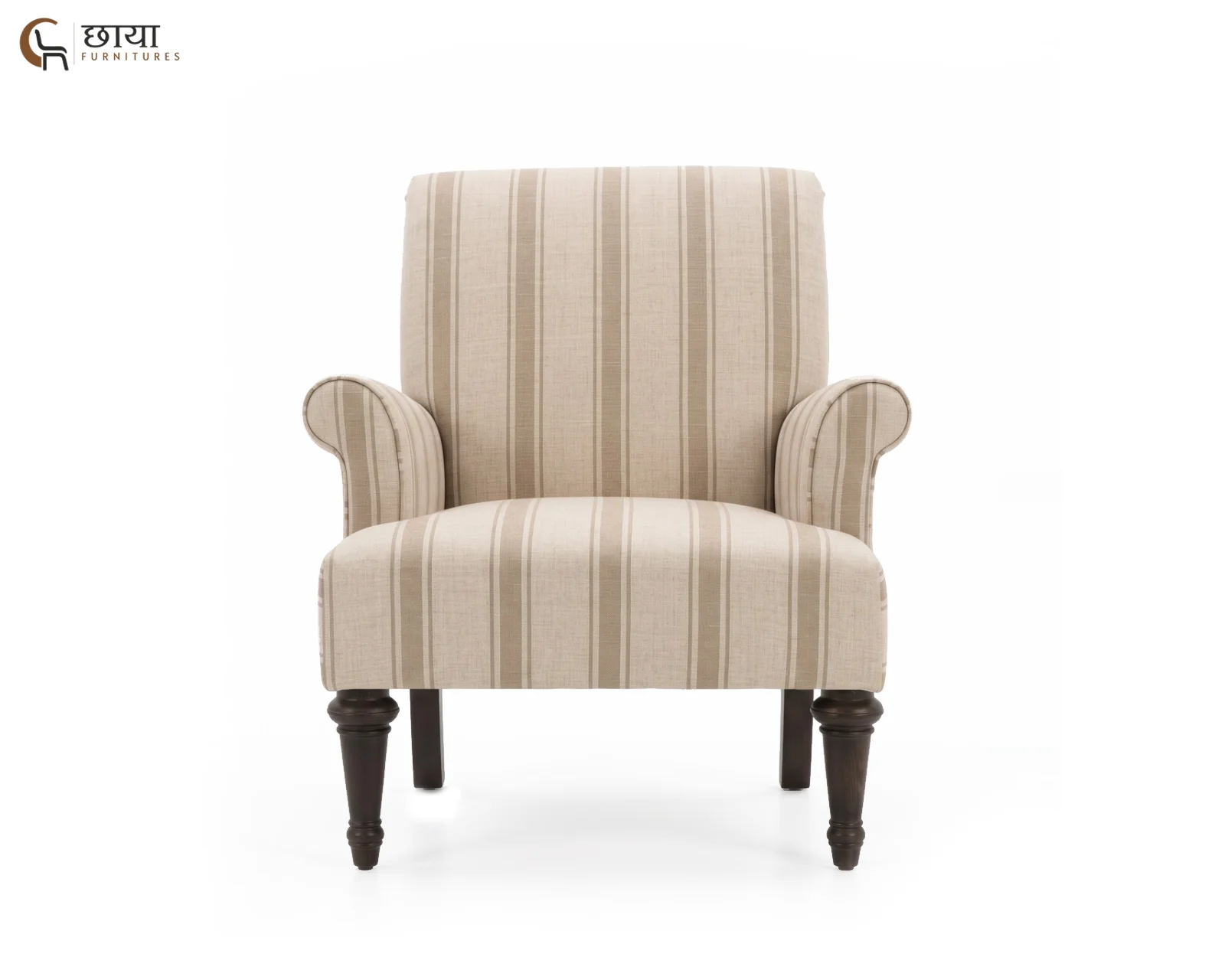 Lily Fabric Wingback Chair (Sand Stripe) — 01