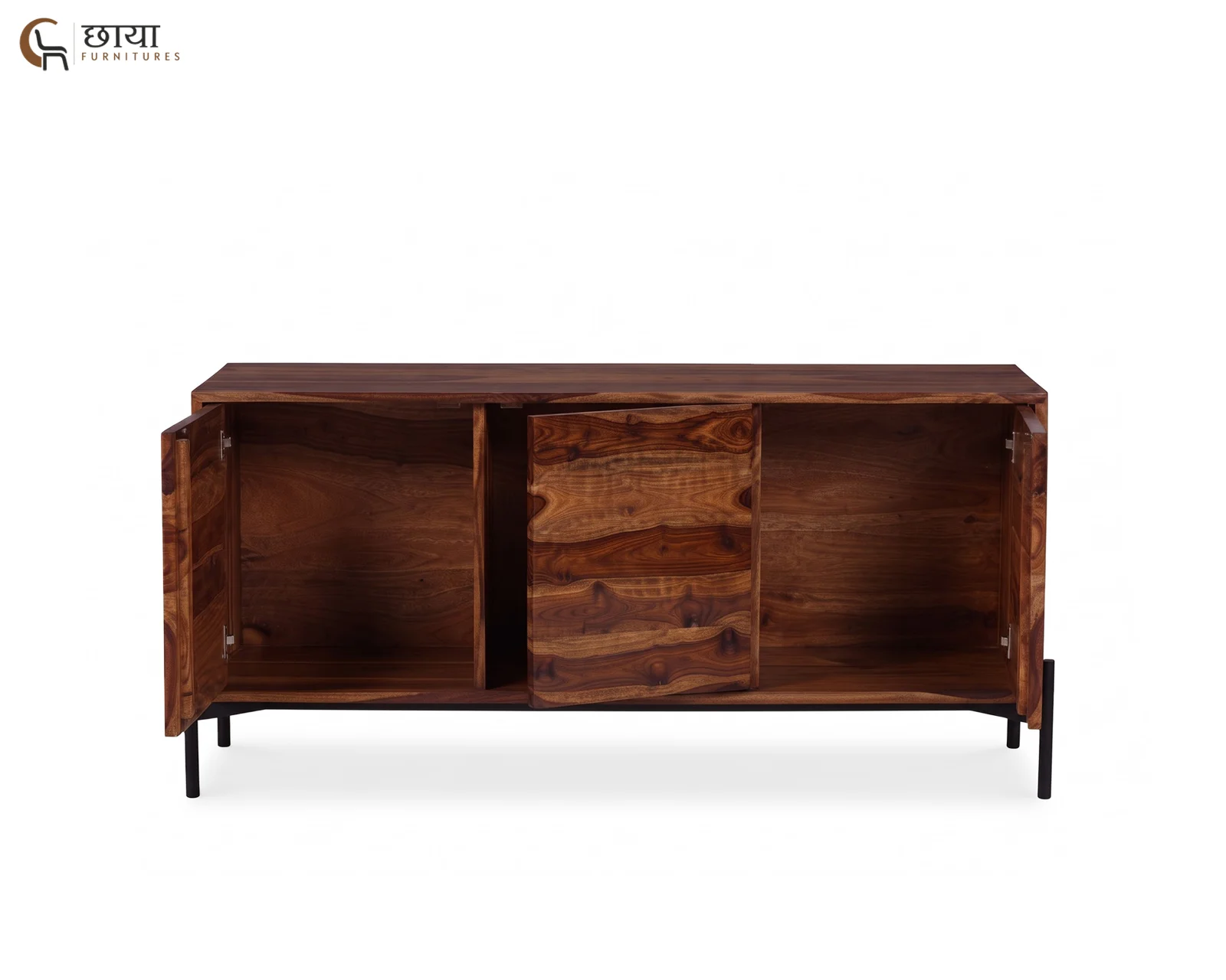 Amber Sheesham Wood TV Unit (Teak Finish) — (2)