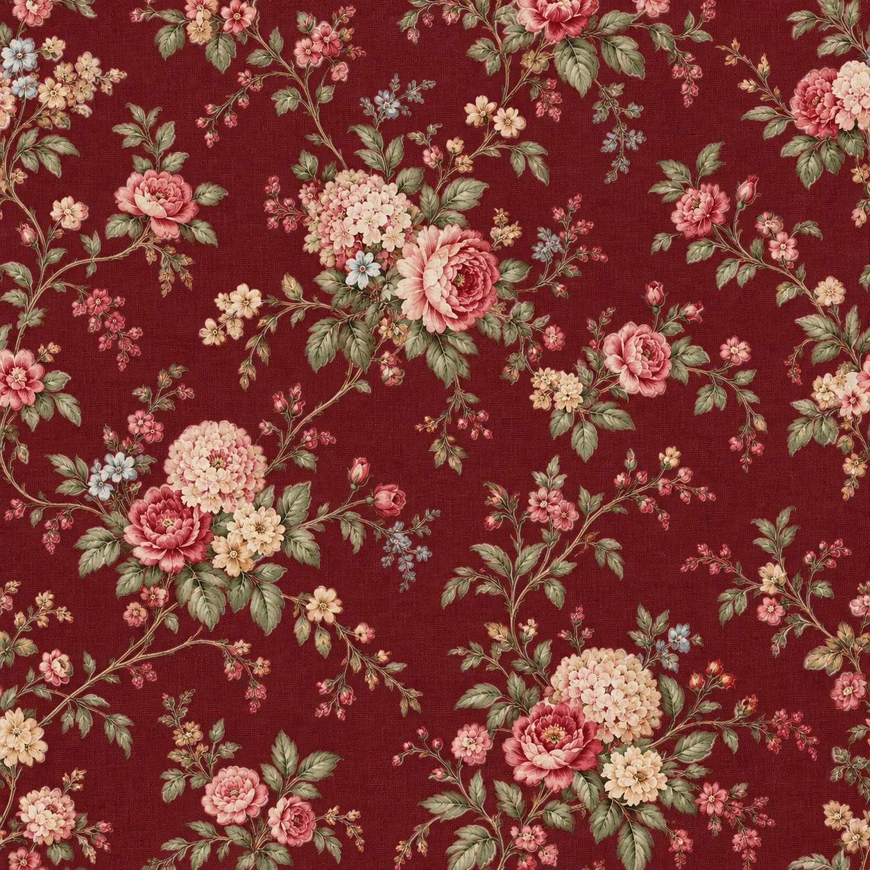 Mysa Lounge Chair (Bloom Ruby) — Vintage Burgundy Floral Chintz Pattern