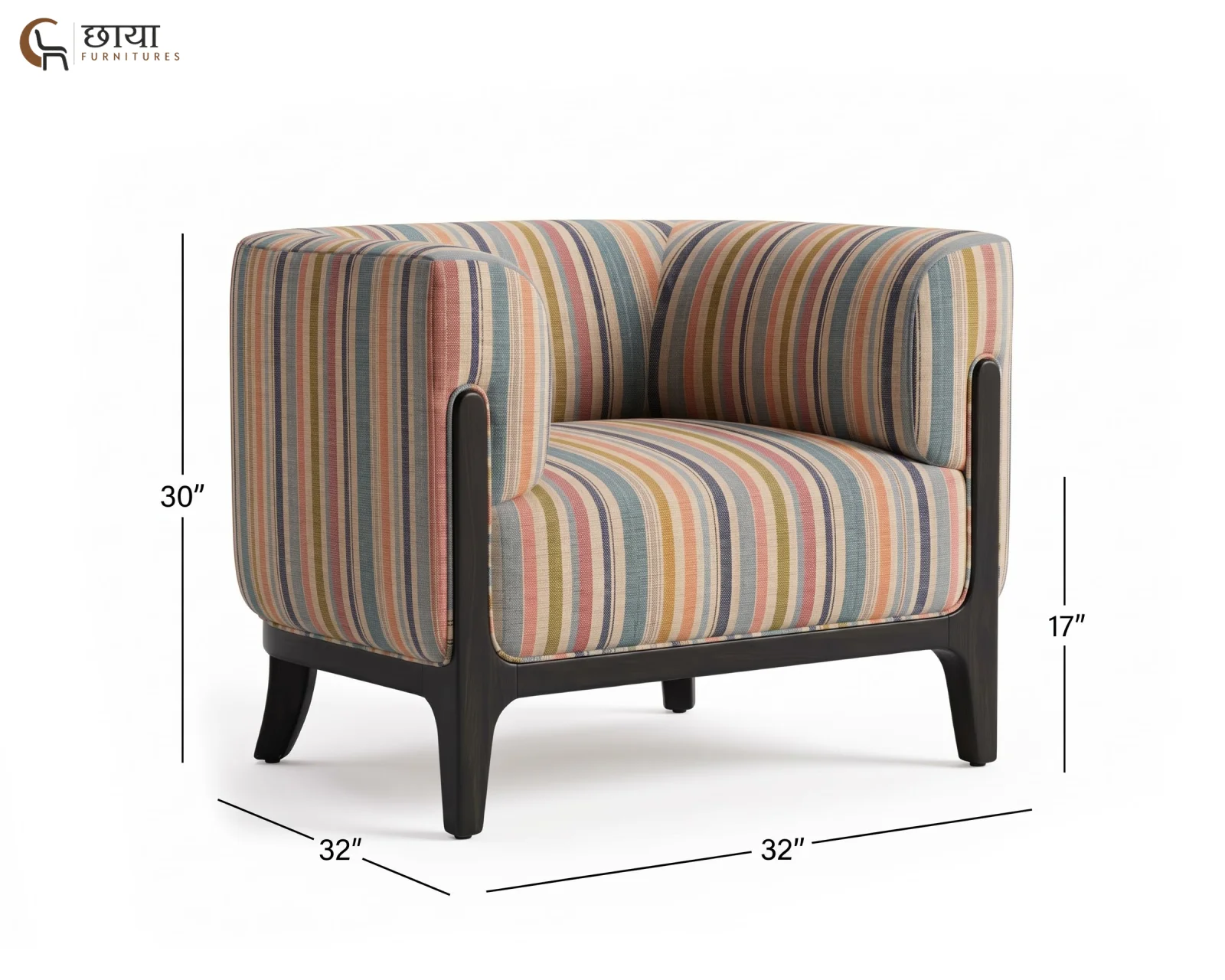 Rosie Fabric Lounge Chair (Muted Stripe) — dim2