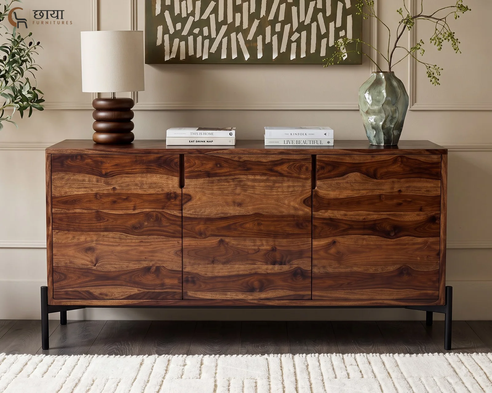 Amber Sheesham Wood Sideboard (Teak Finish) — (5)