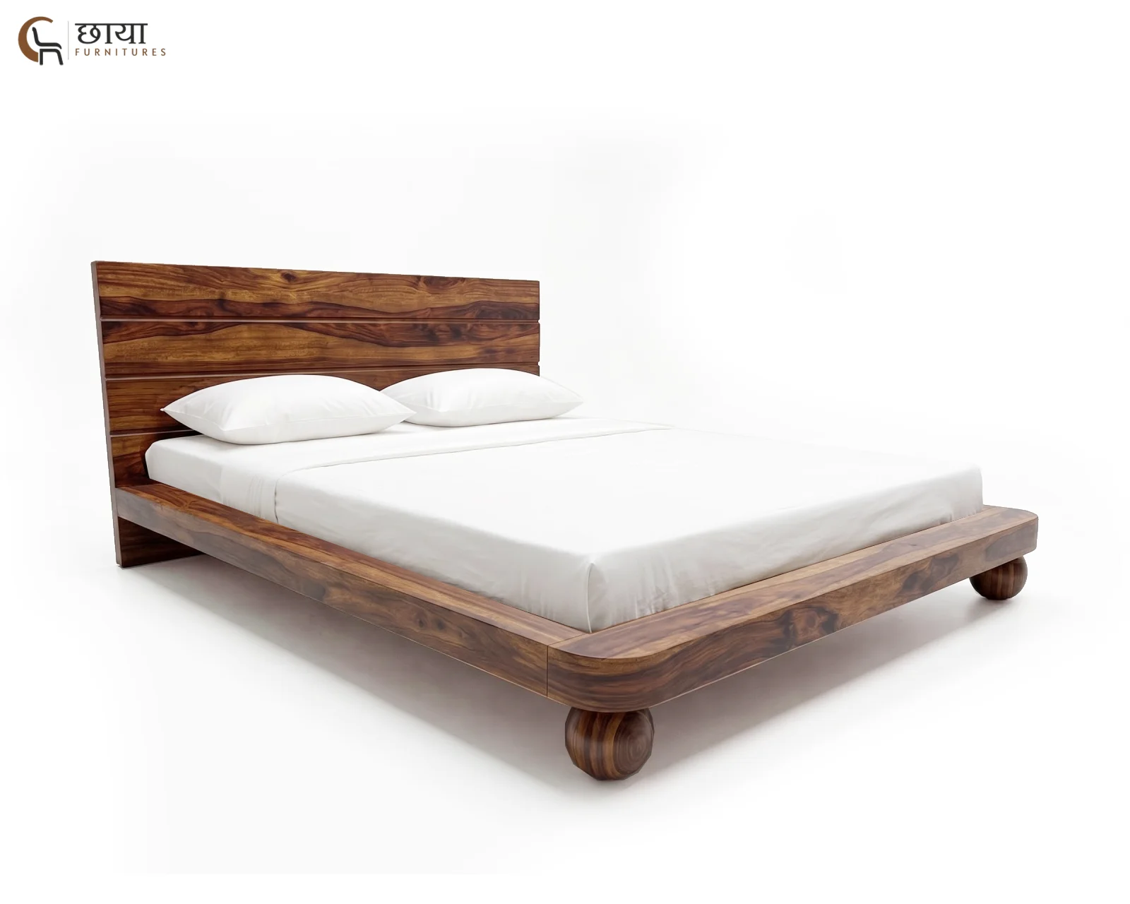 Florian Low Floor Bed Without Storage (King Size, Teak Finish) — (3)