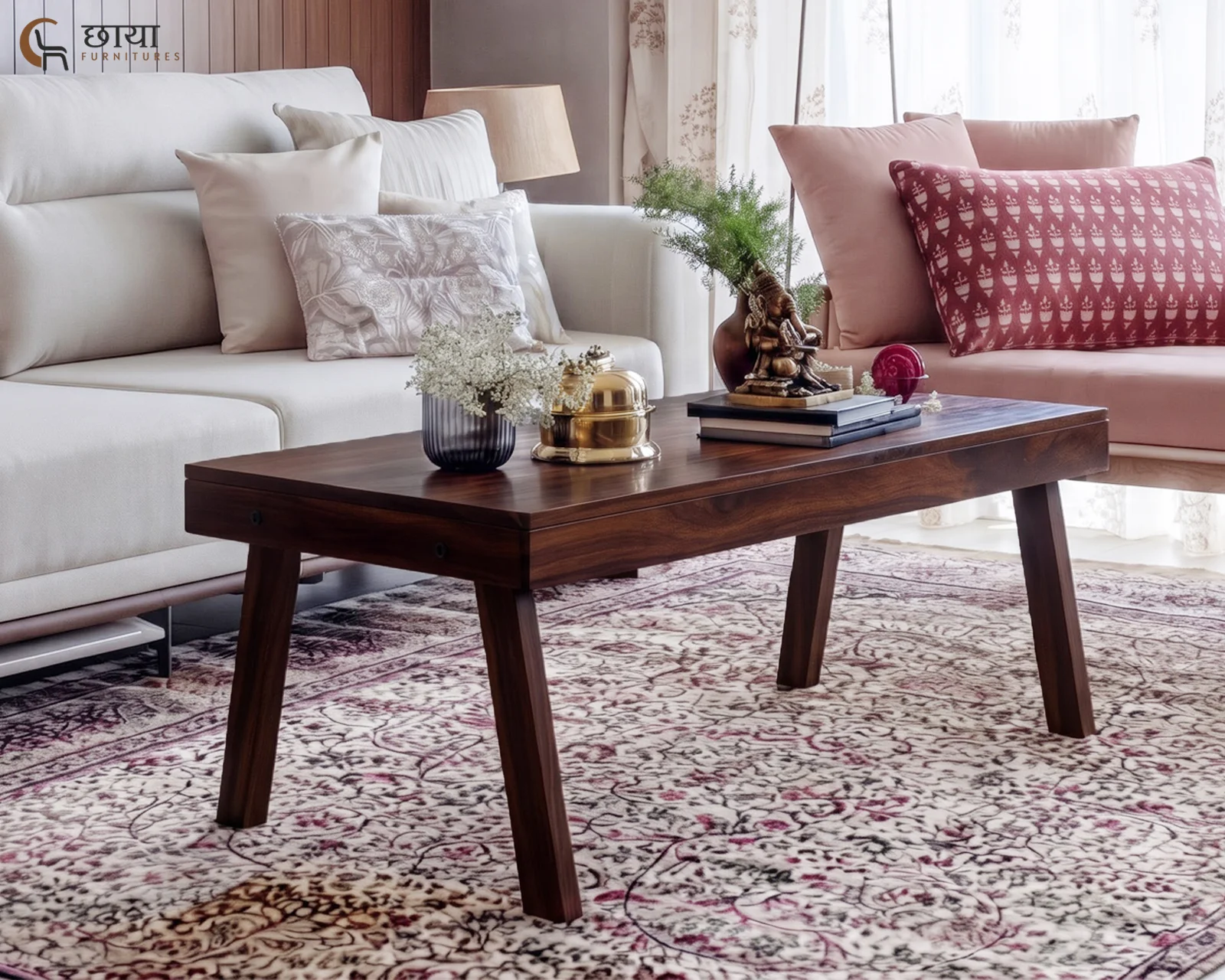 Norway Sheesham Wood Coffee Table (Walnut Finish) — front (1)