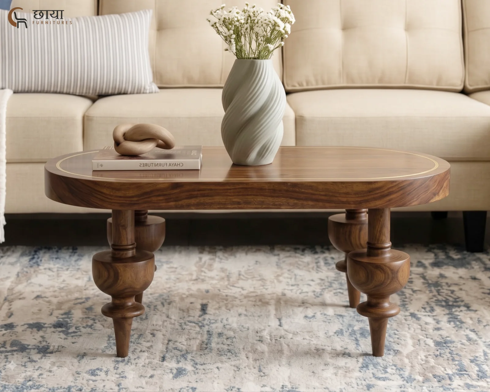 Nova Sheesham Wood Coffee Table (Teak Finish) — (4)