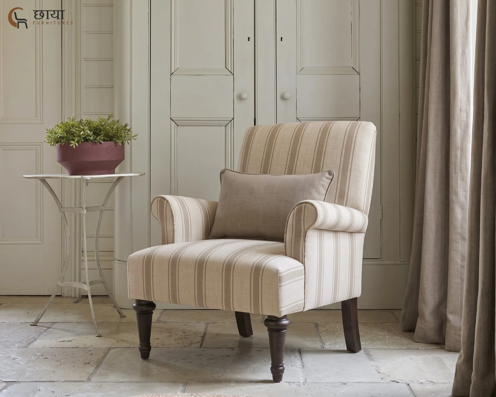 Lily Fabric Lounge Chair (Sand Stripe) — 06